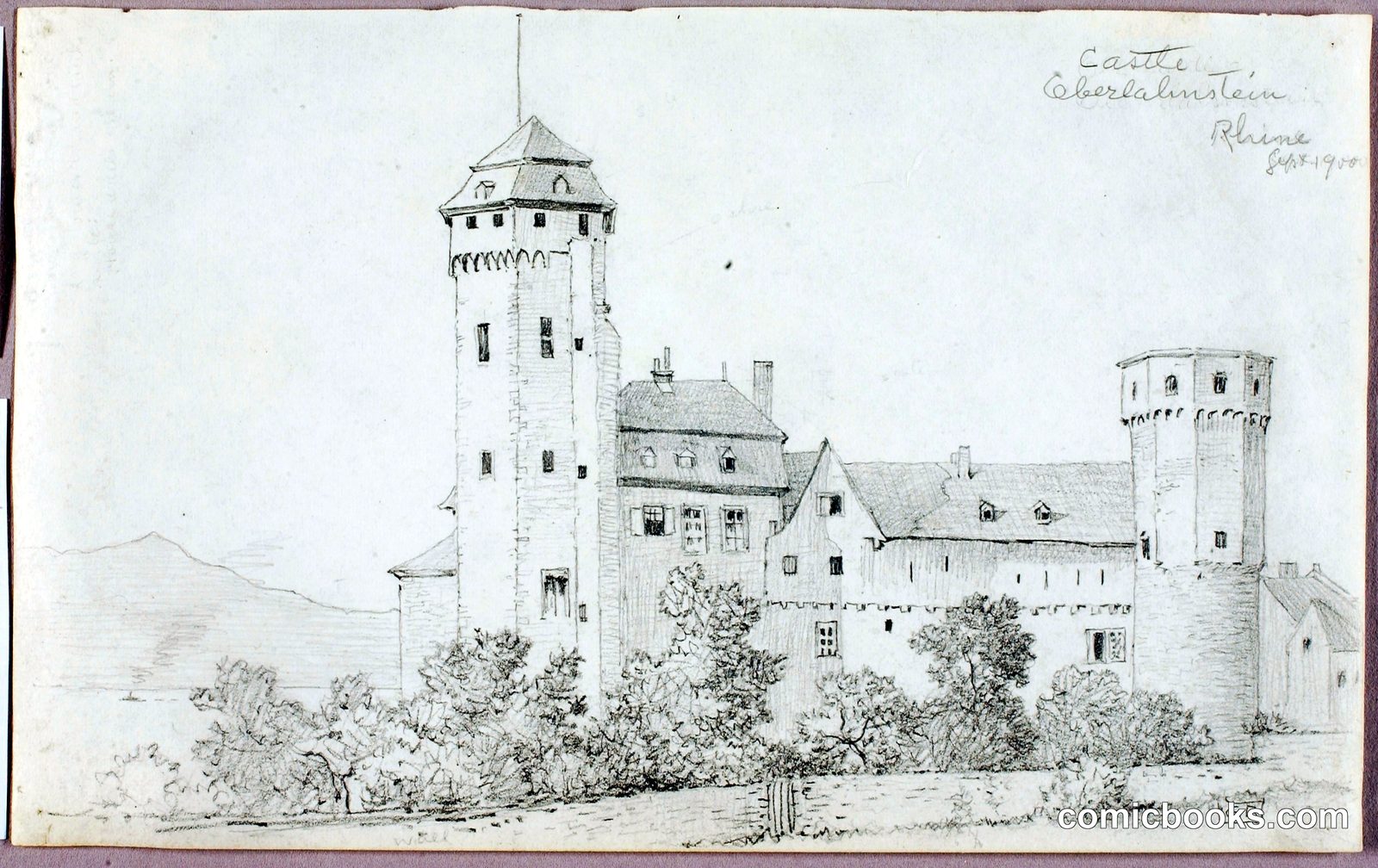 Castle Oberlahnstein, Rhine by George Elbert Burr, born Monroe Falls, OH 1859-died Phoenix, AZ 1939
