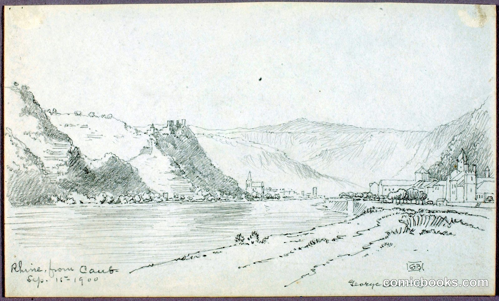 Rhine, from Caub by George Elbert Burr, born Monroe Falls, OH 1859-died Phoenix, AZ 1939