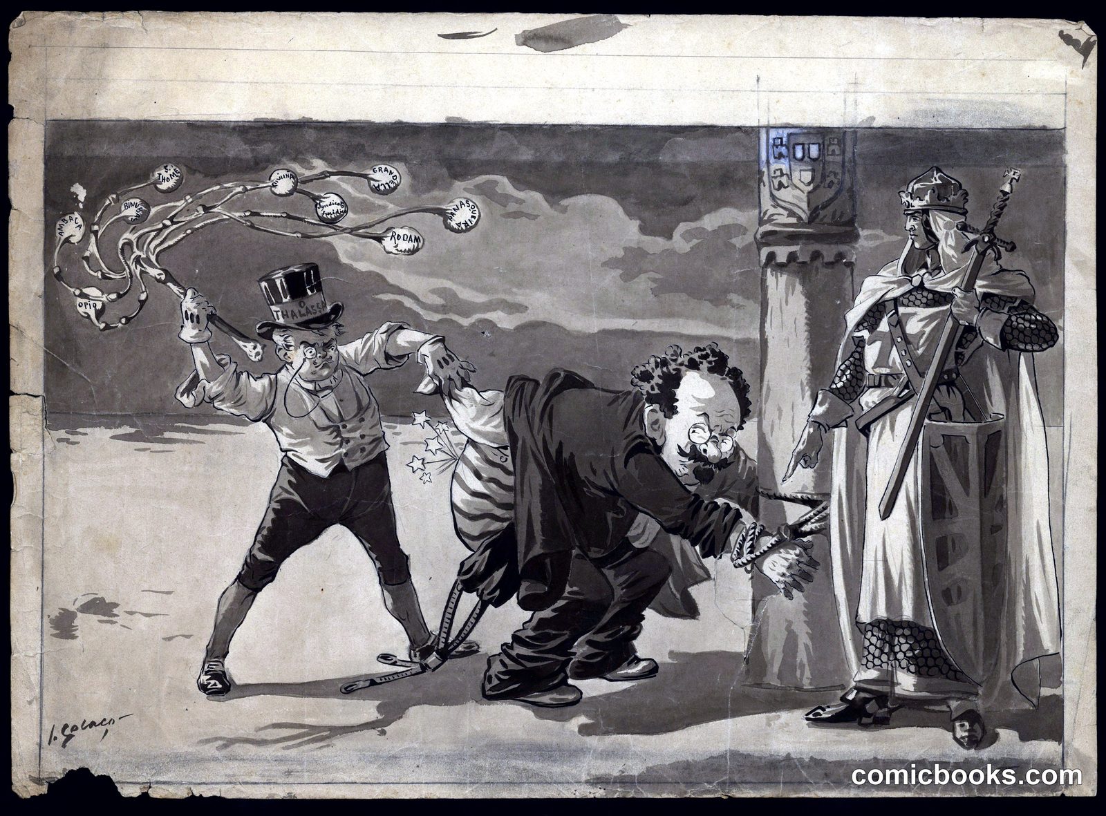 Afonso Costa Whipped by Talassa Before the Nation by Colaço, Jorge, 1868-1942