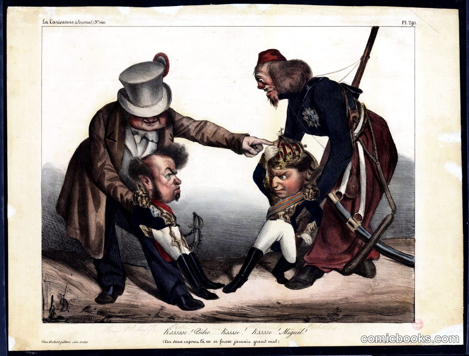 Kssssse! Pédro — Ksssse! Ksssse! Miguel! by Daumier, 1808-1879