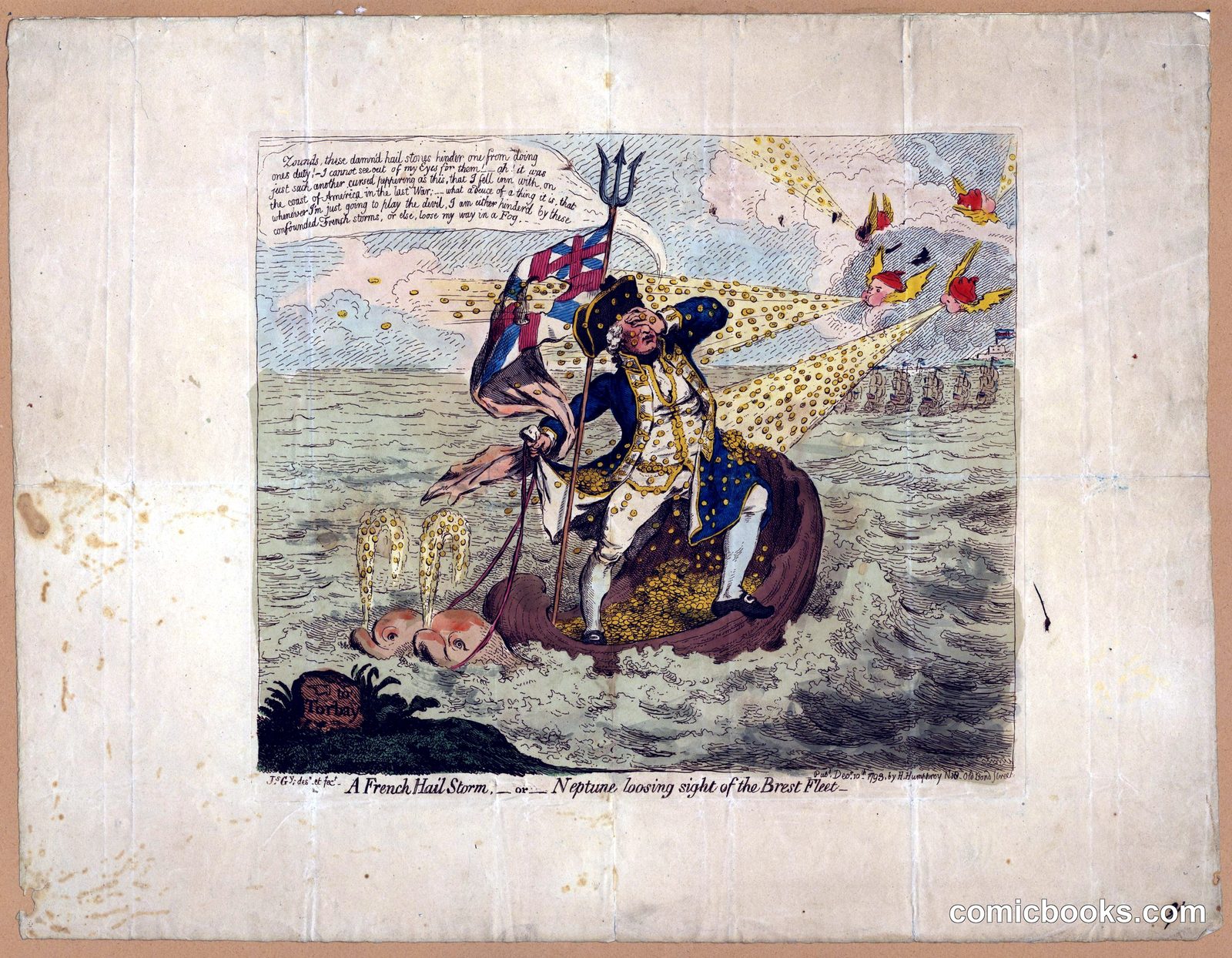 A French Hail Storm — or — Neptune Loosing Sight of the Brest Fleet by Gillray, James, 1757-1815