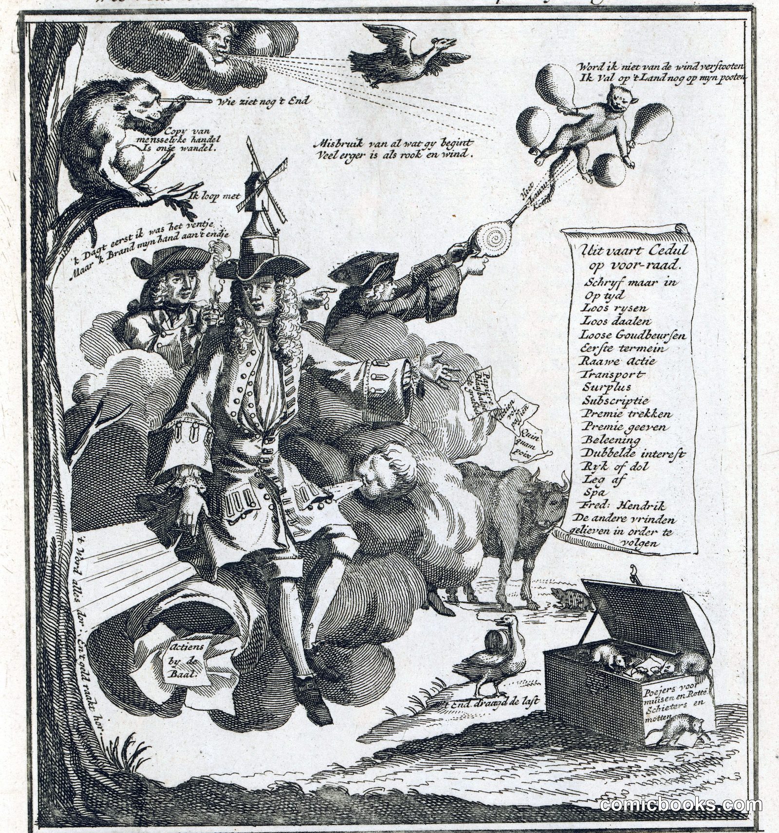 A Wind Merchant Sits on a Bag of Stocks Held Aloft Only by Wind