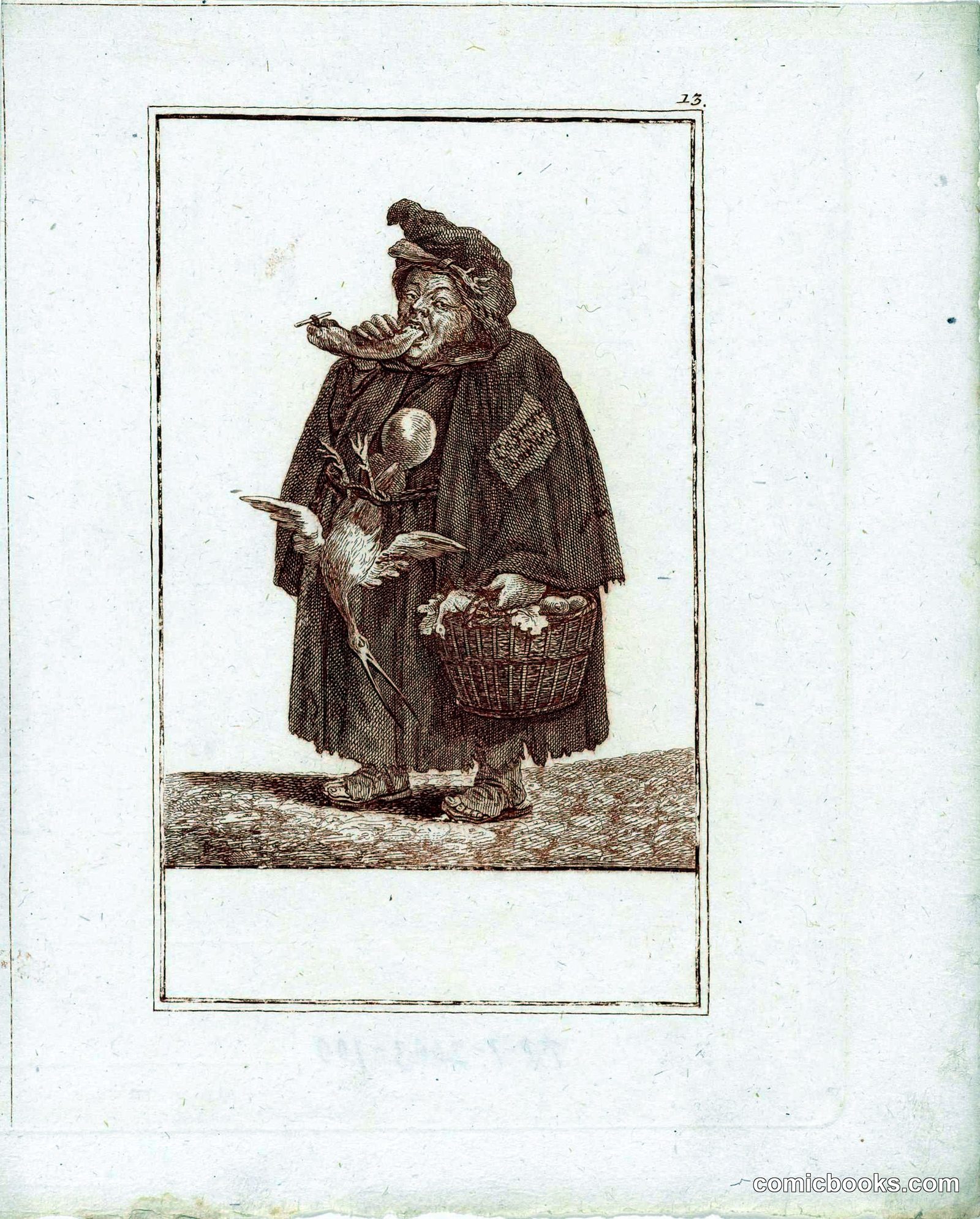 Portly Monk with Basket of Poultry