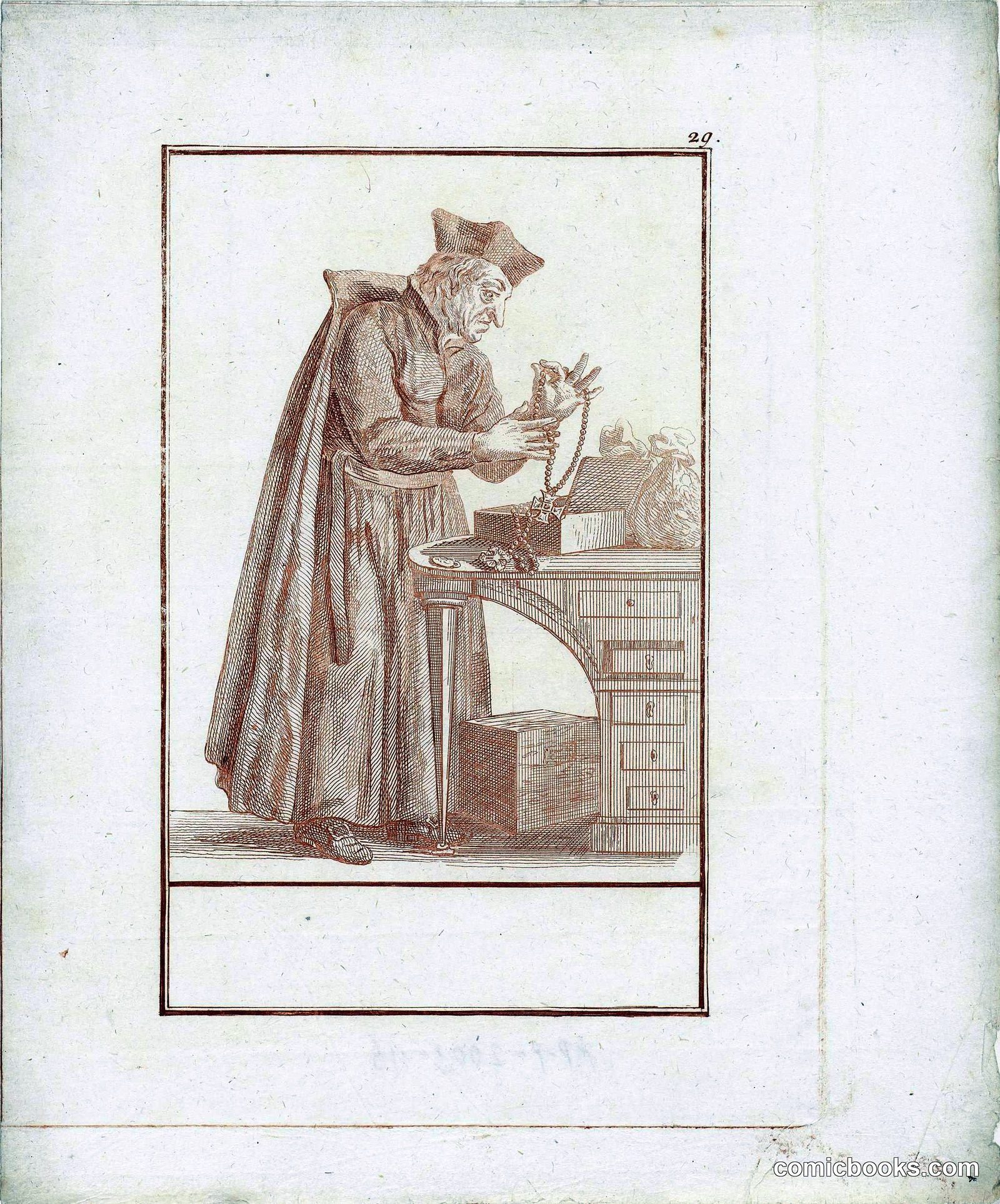 Monk Examining Jewelry