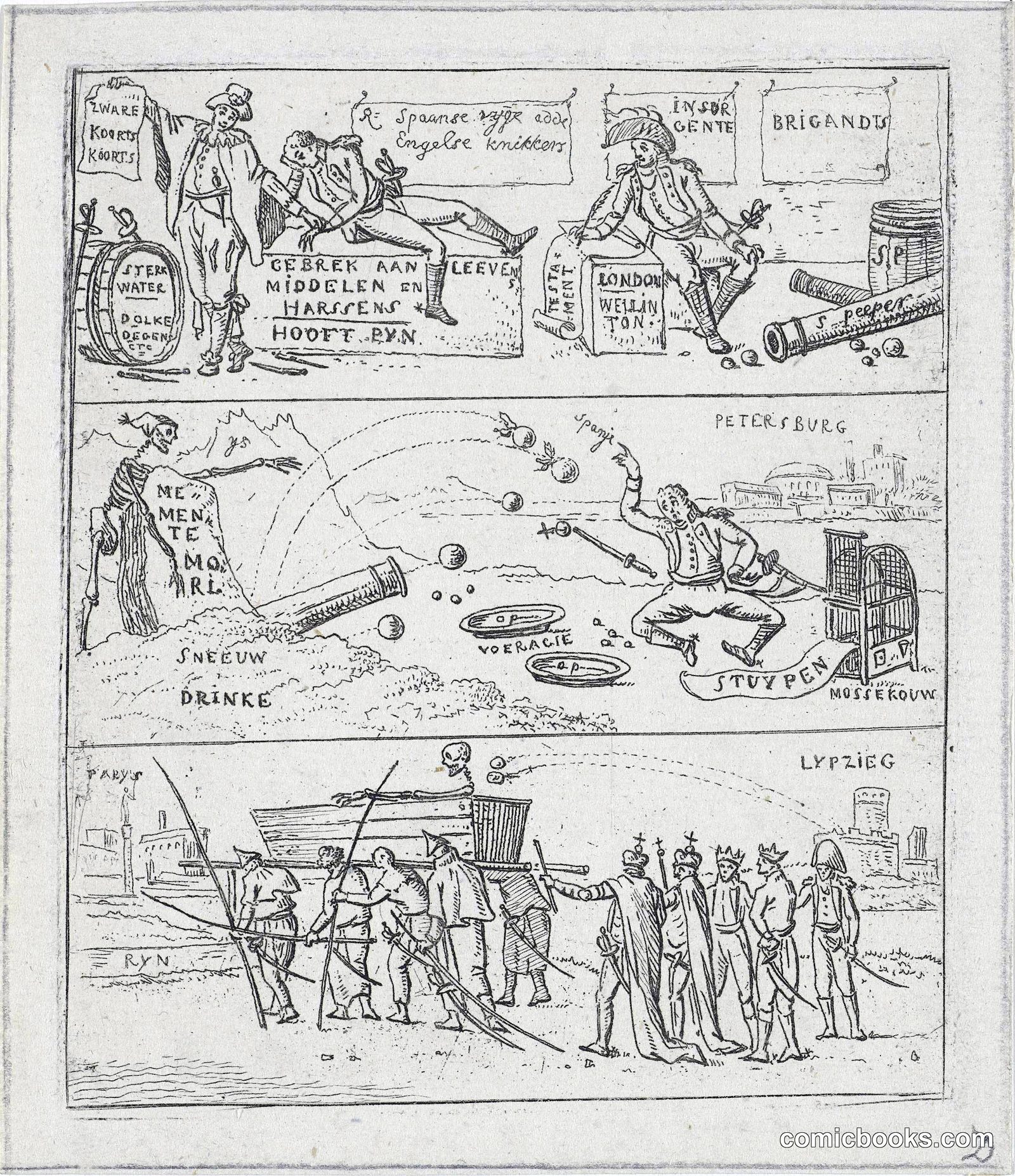 Dutch Satirical Print on Napoleonic Defeats