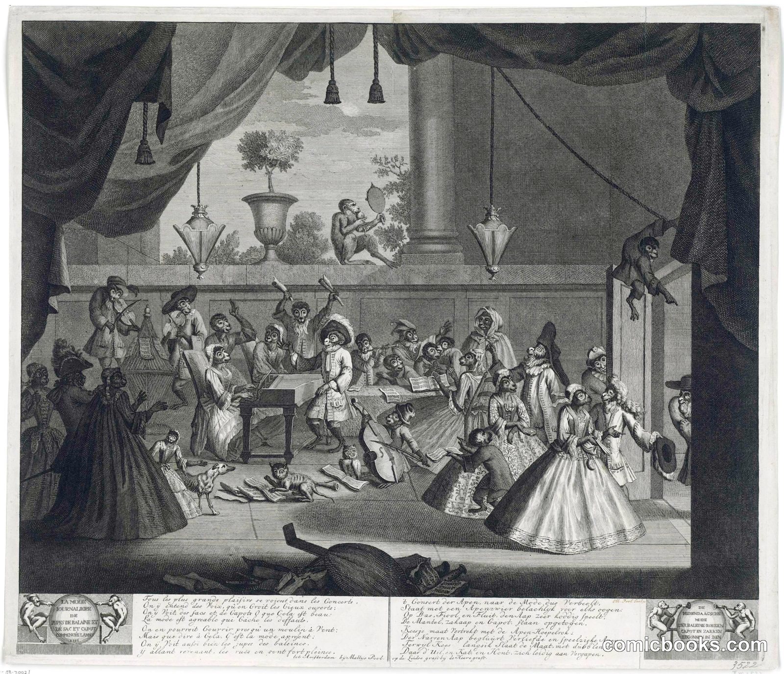 Apen in de hedendaagse mode van rokken met baleinen [Apes in Contemporary Fashion with Whalebone Skirts]