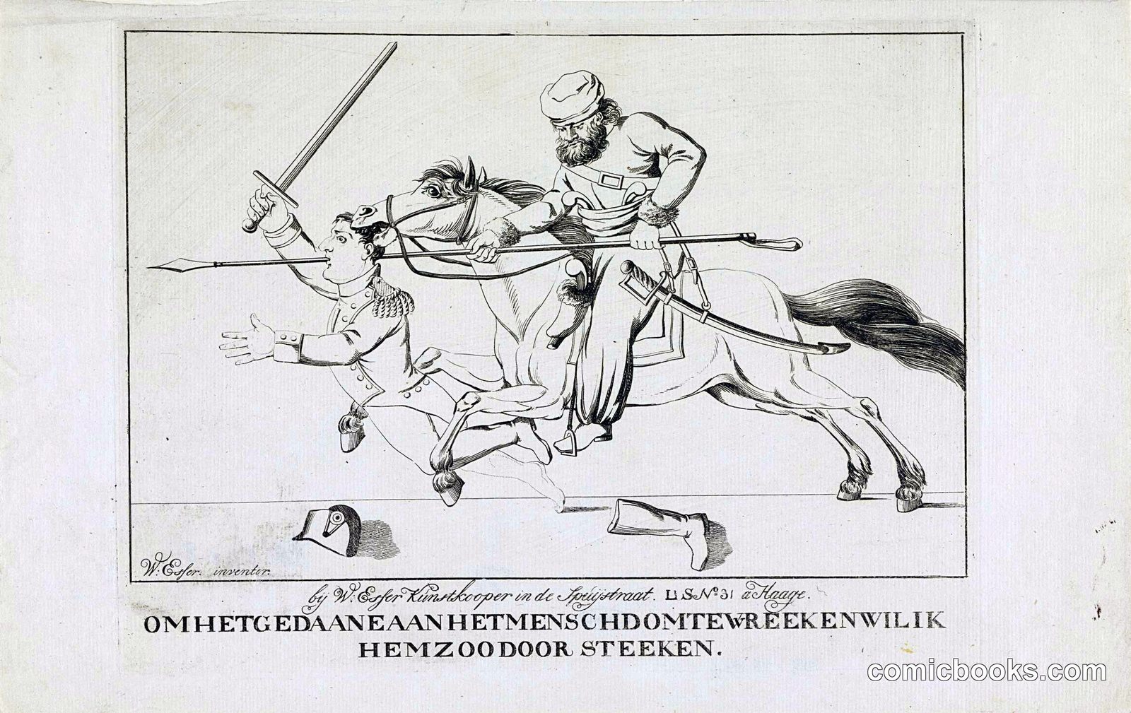 Napoleon door een kozak doorstoken