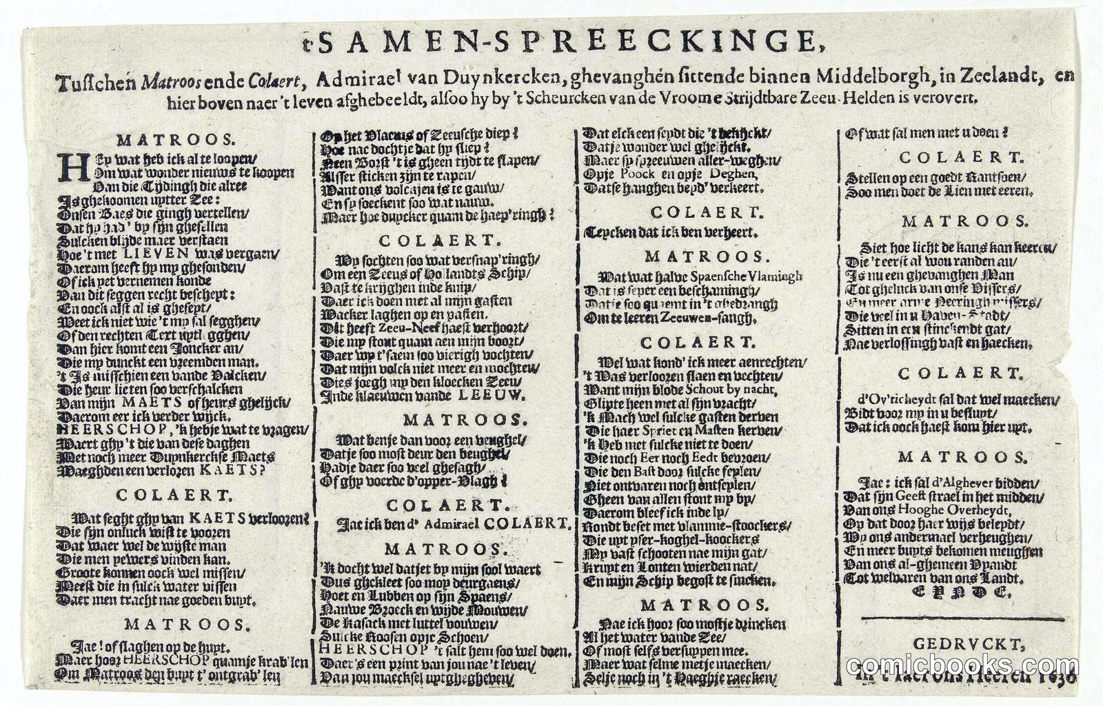 Broadside Against Captain Jacques Colaert of Dunkirk