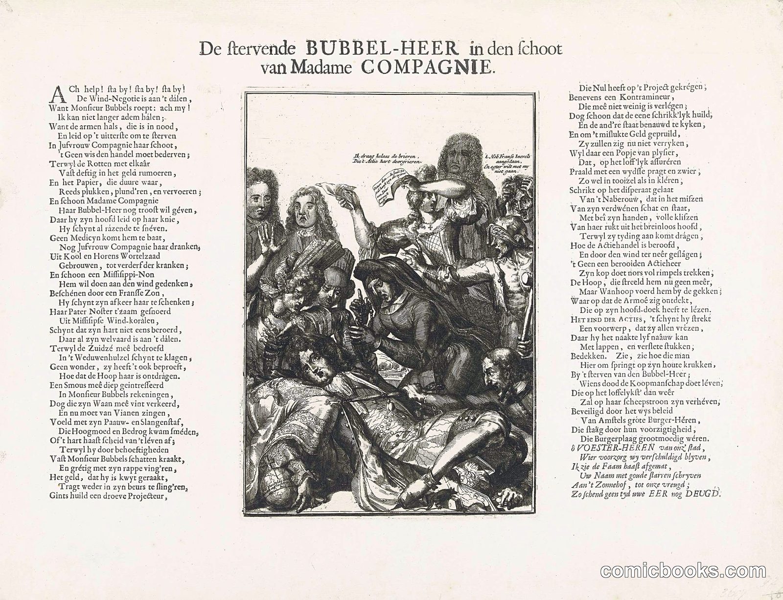 De stervende BUBBEL-HEER in den schoot van Madame COMPAGNIE