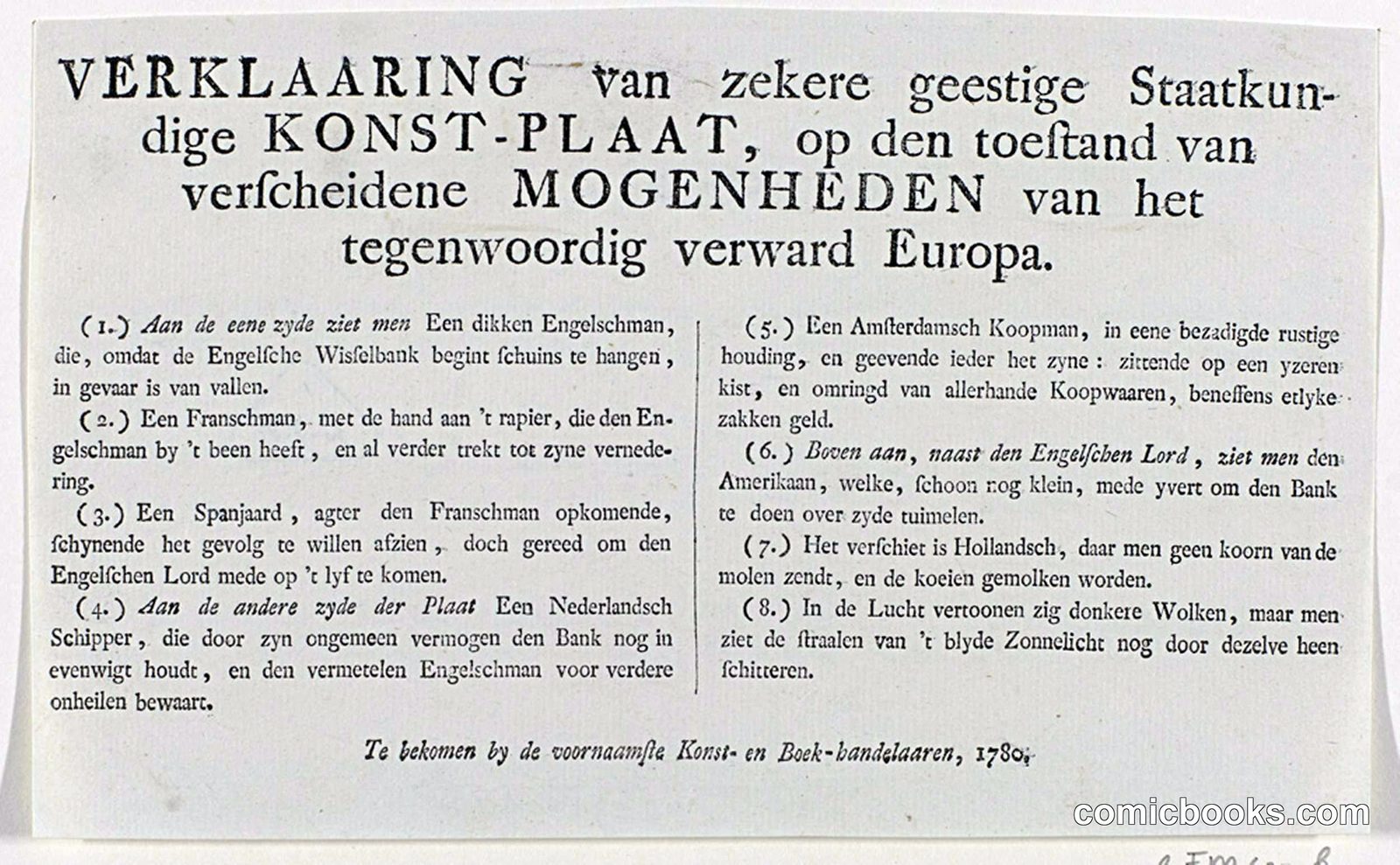 Explanation of a Satirical Print on Britain's Precarious Economic Position