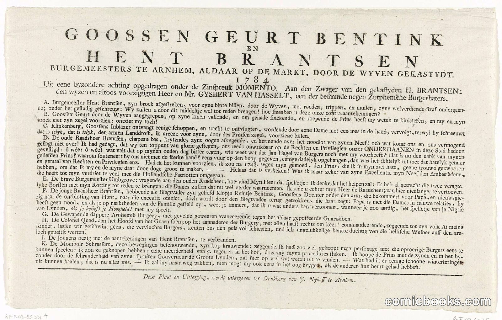 Explanation of the Satirical Print of the Chastisement of the Arnhem Burgomasters Bentinck and Brantsen