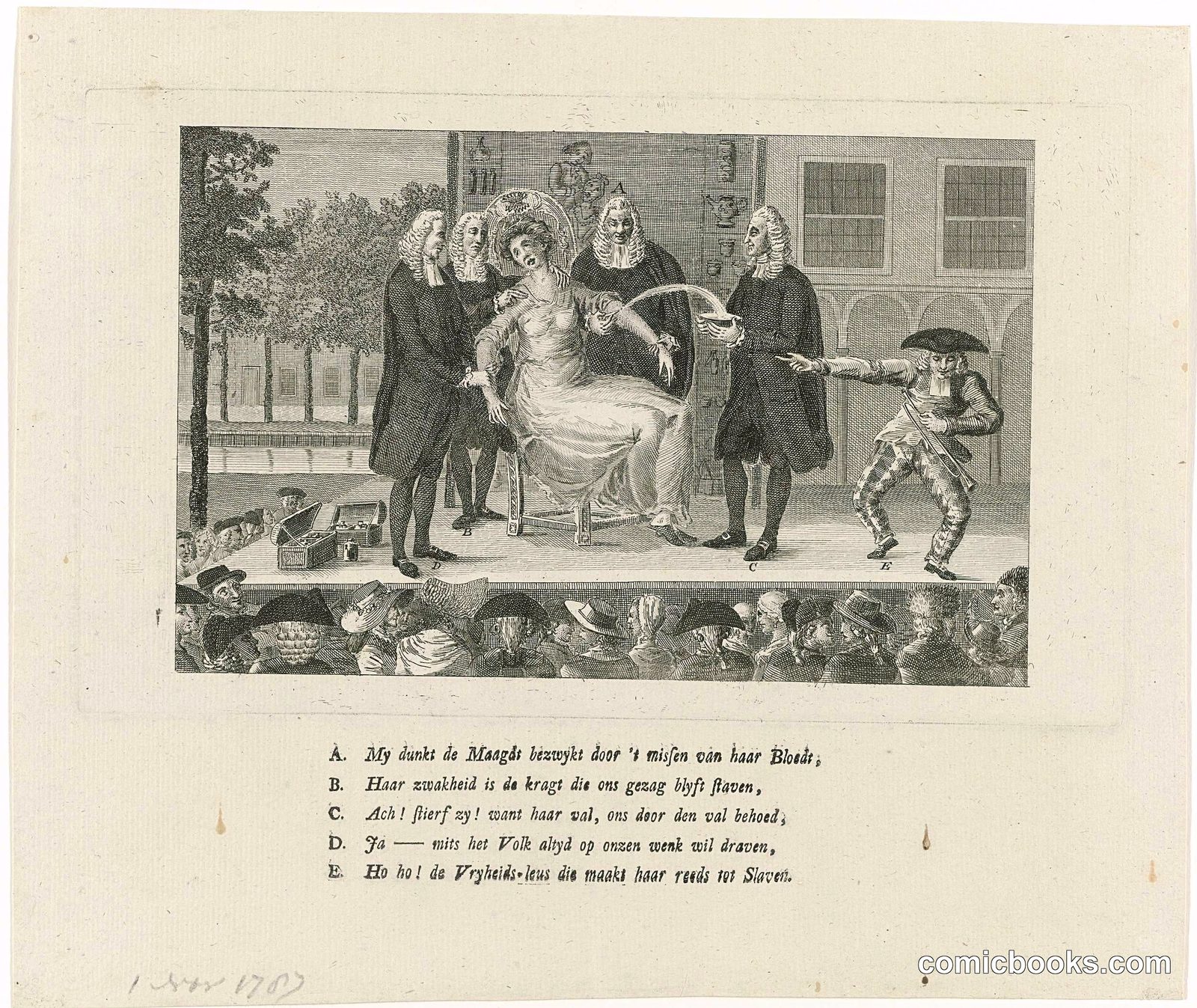 Political Satire on Patriot Quacks Bloodletting the Dutch Maiden