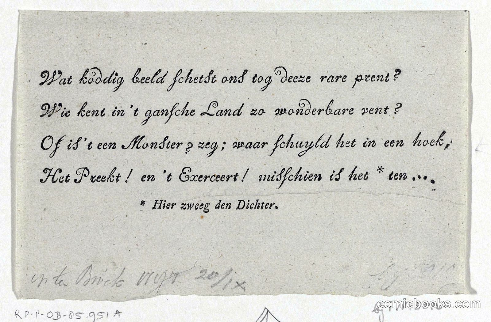 Text Sheet for a Political Satire on Johan Jacob le Sage ten Broek