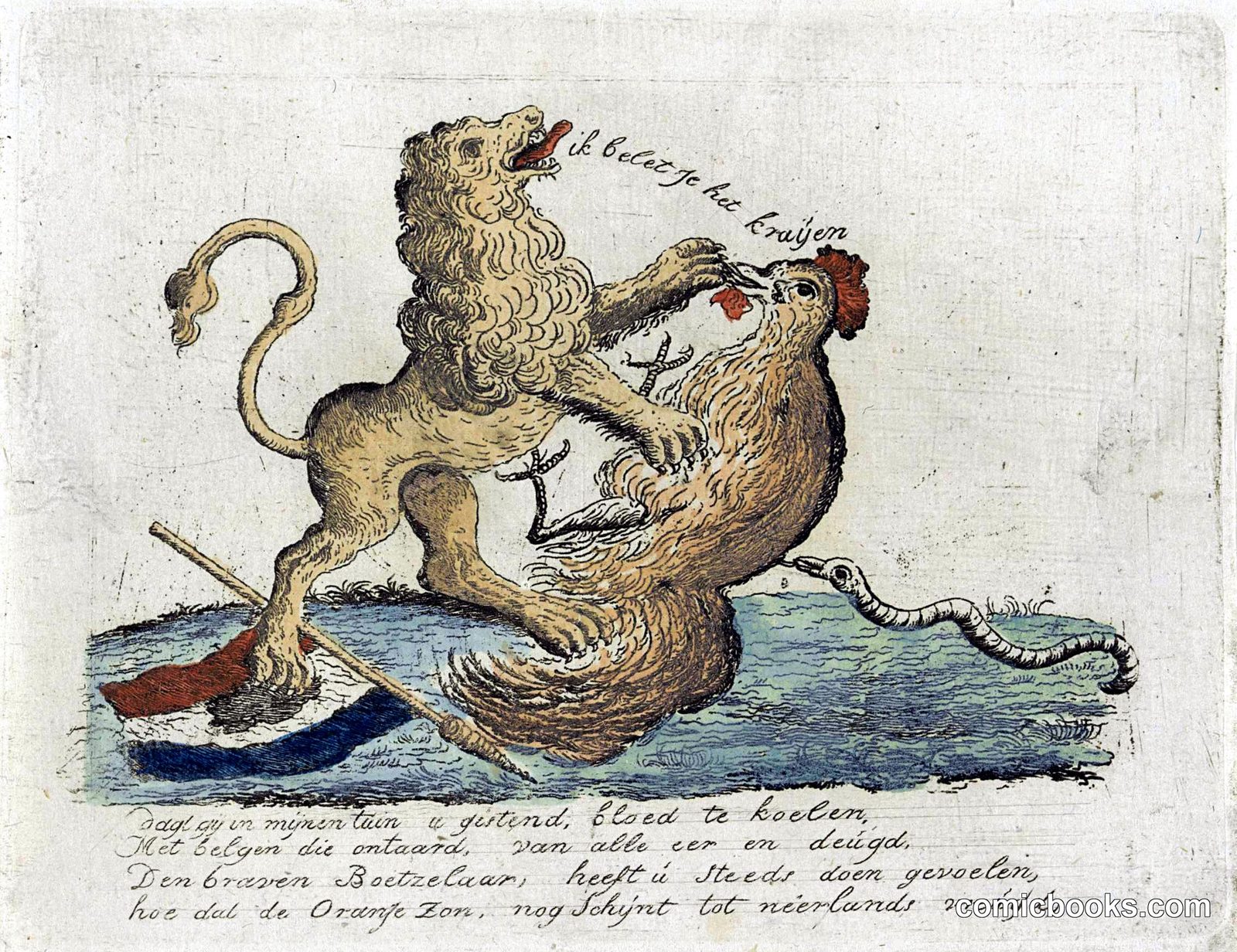 Nederlandse leeuw pakt de Franse haan (Dutch Lion Seizes the French Rooster)