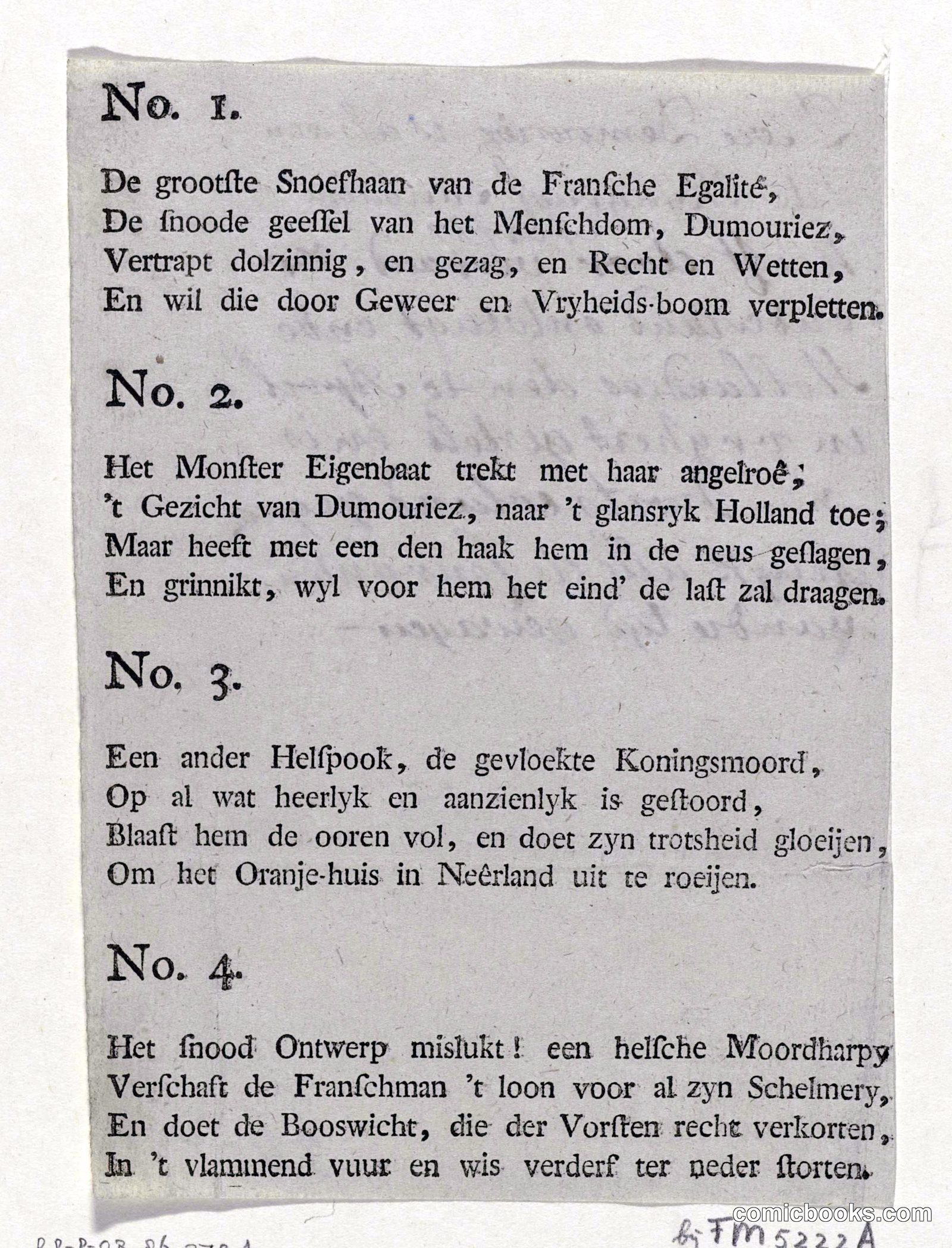Text Sheet for a Political Satire on Dumouriez