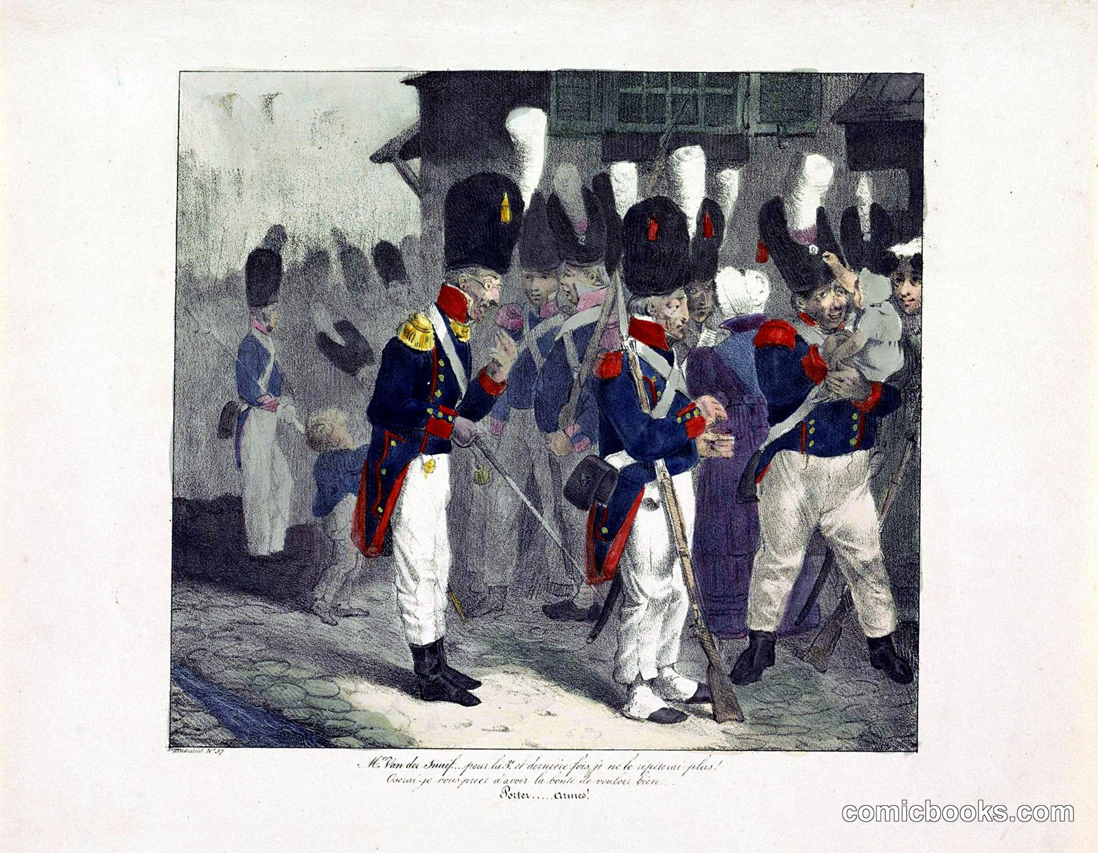 Military Officers and Soldiers in Courtyard