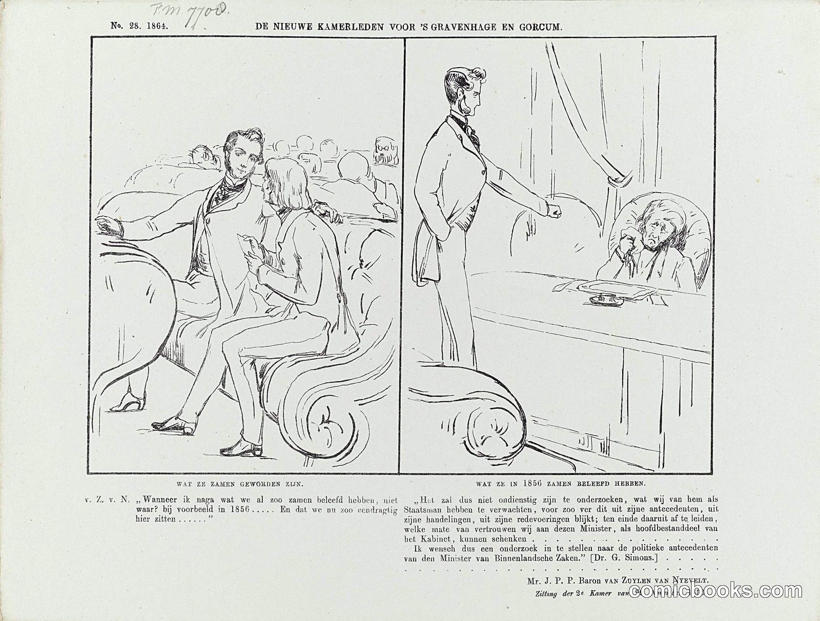 Dutch Political Cartoon: New Parliament Members, 1864