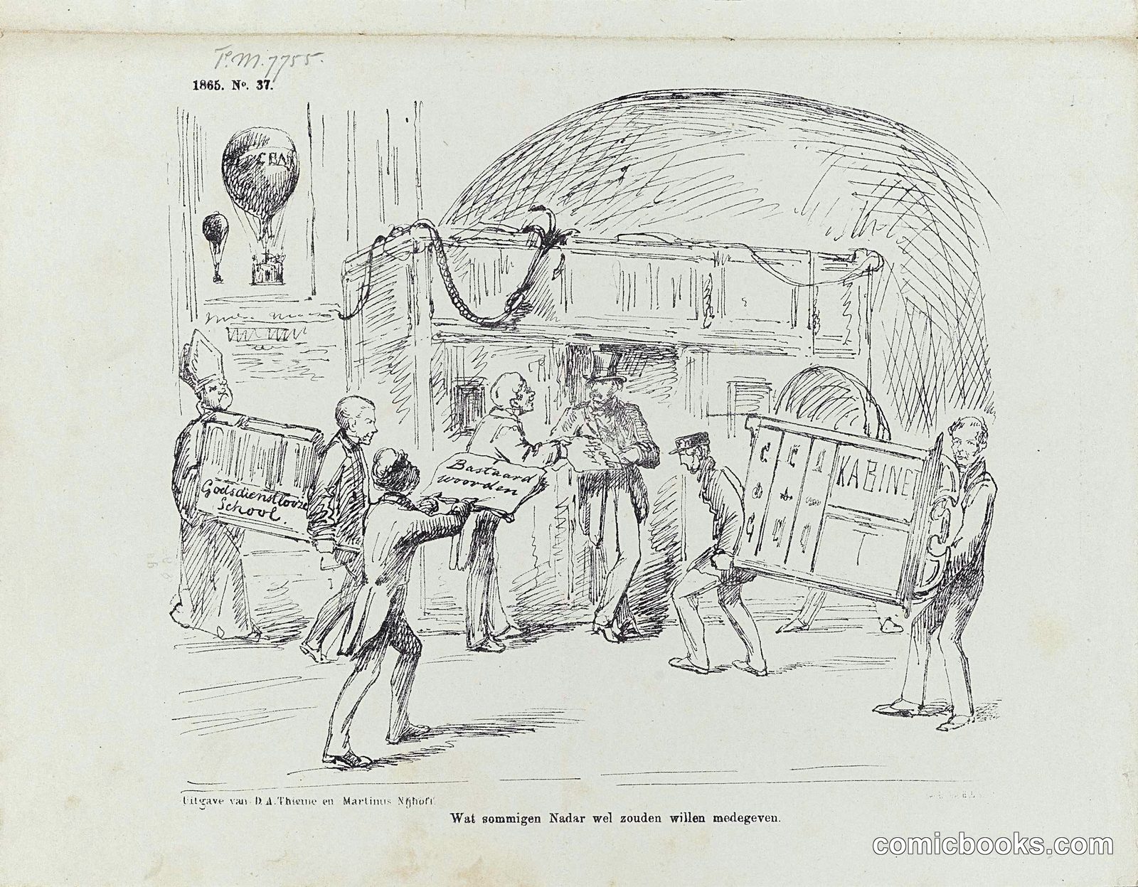 Dutch Political Cartoon on Nadar's Balloon Ascent, Amsterdam