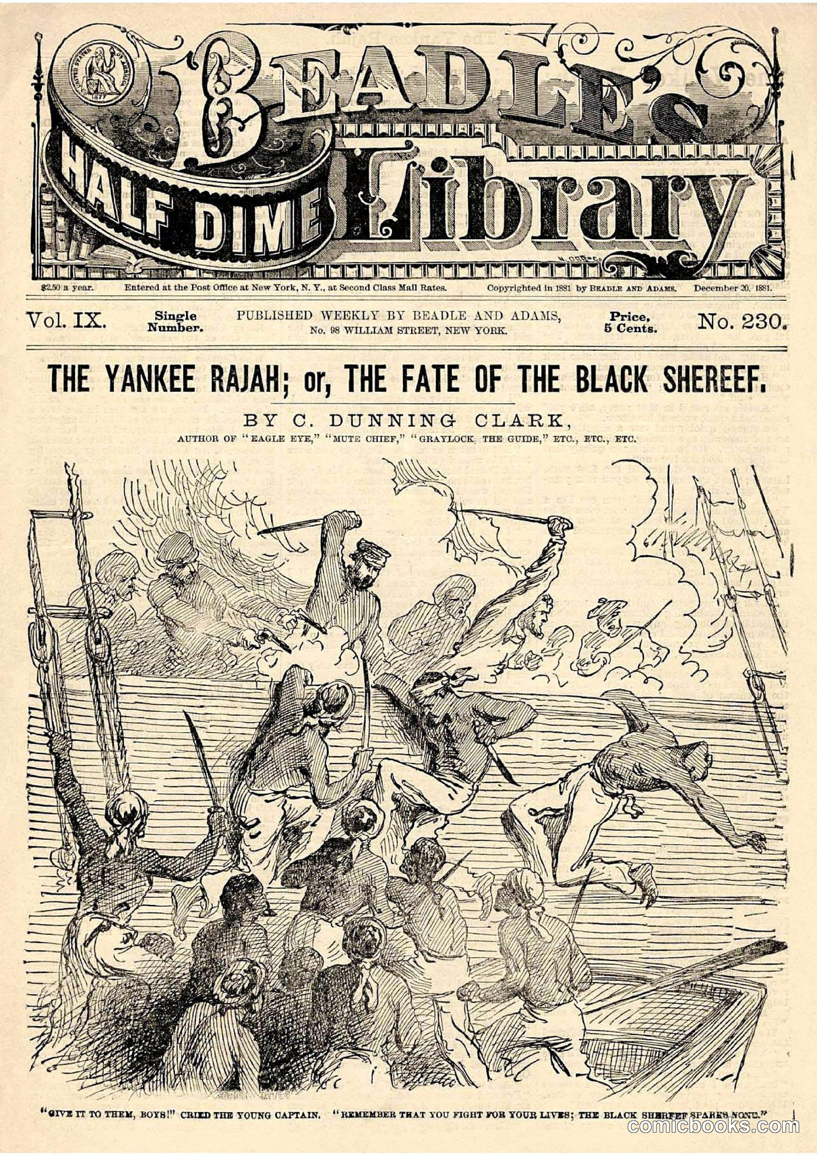 Beadle's Half Dime Library Vol. IX, No. 230: The Yankee Rajah; or, The Fate of the Black Shereef by Beadle and Adams