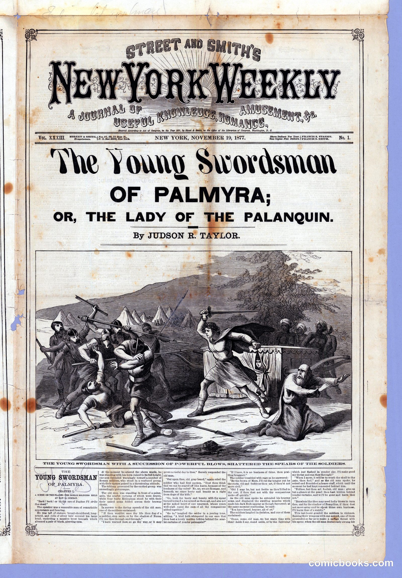 Street & Smith's New York Weekly: 'The Young Swordsman of Palmyra'