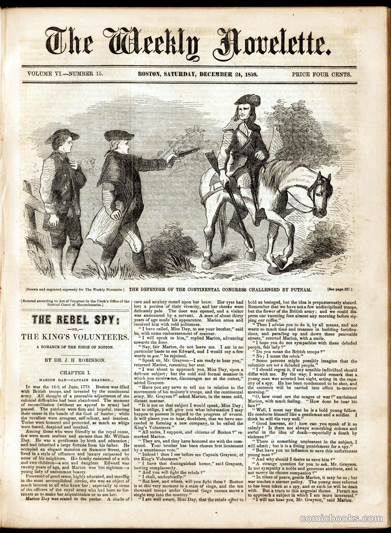 The Weekly Novelette: 'The Rebel Spy; or, The King's Volunteers'