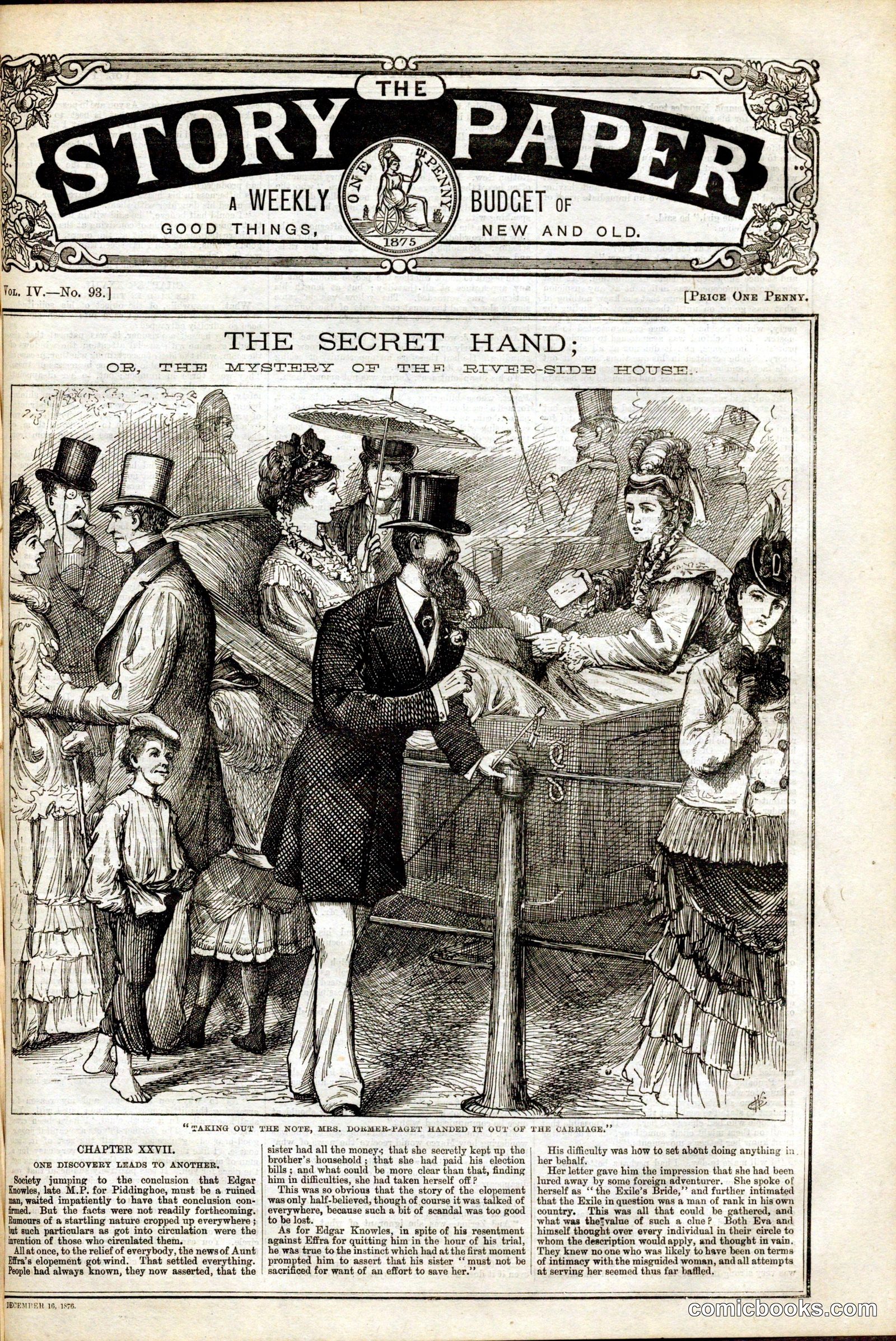 The Story Paper: The Secret Hand; or, The Mystery of the River-Side House