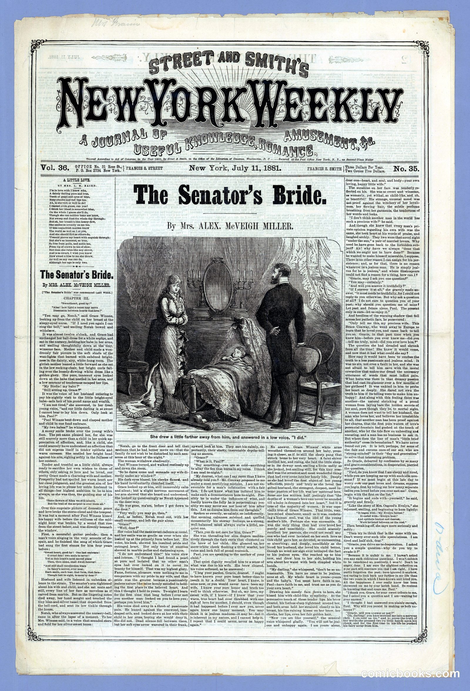 Street & Smith's New York Weekly: 'The Senator's Bride'