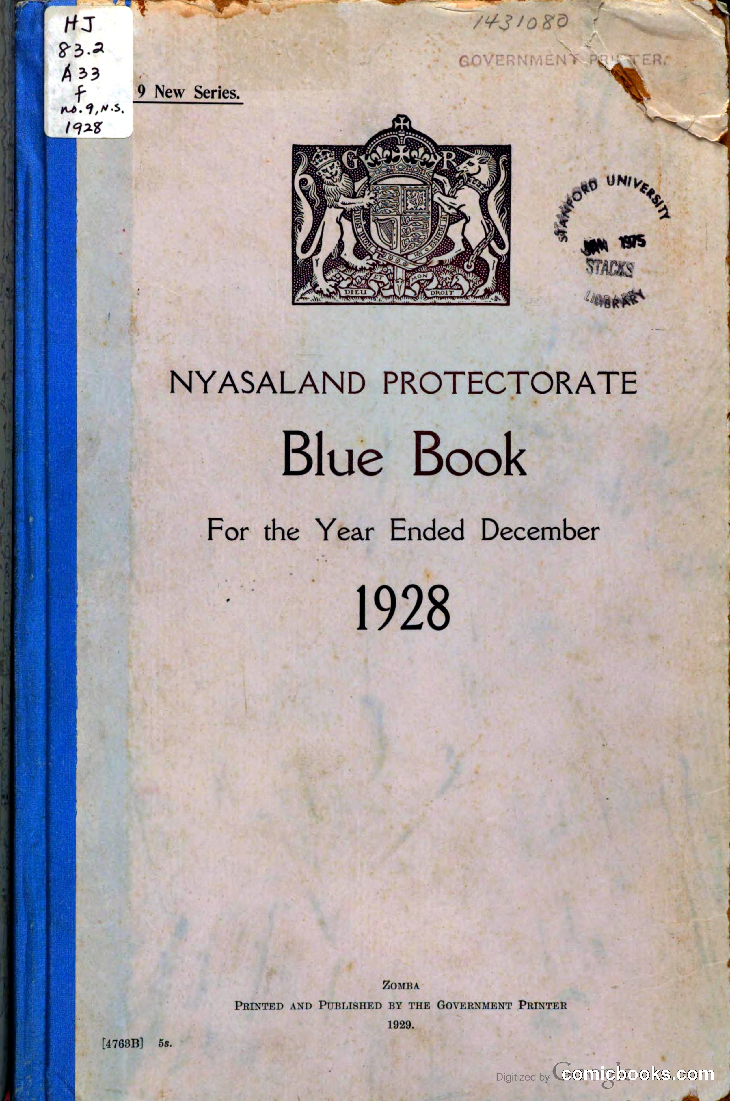 Nyasaland Protectorate Blue Book for the year ended December 1928