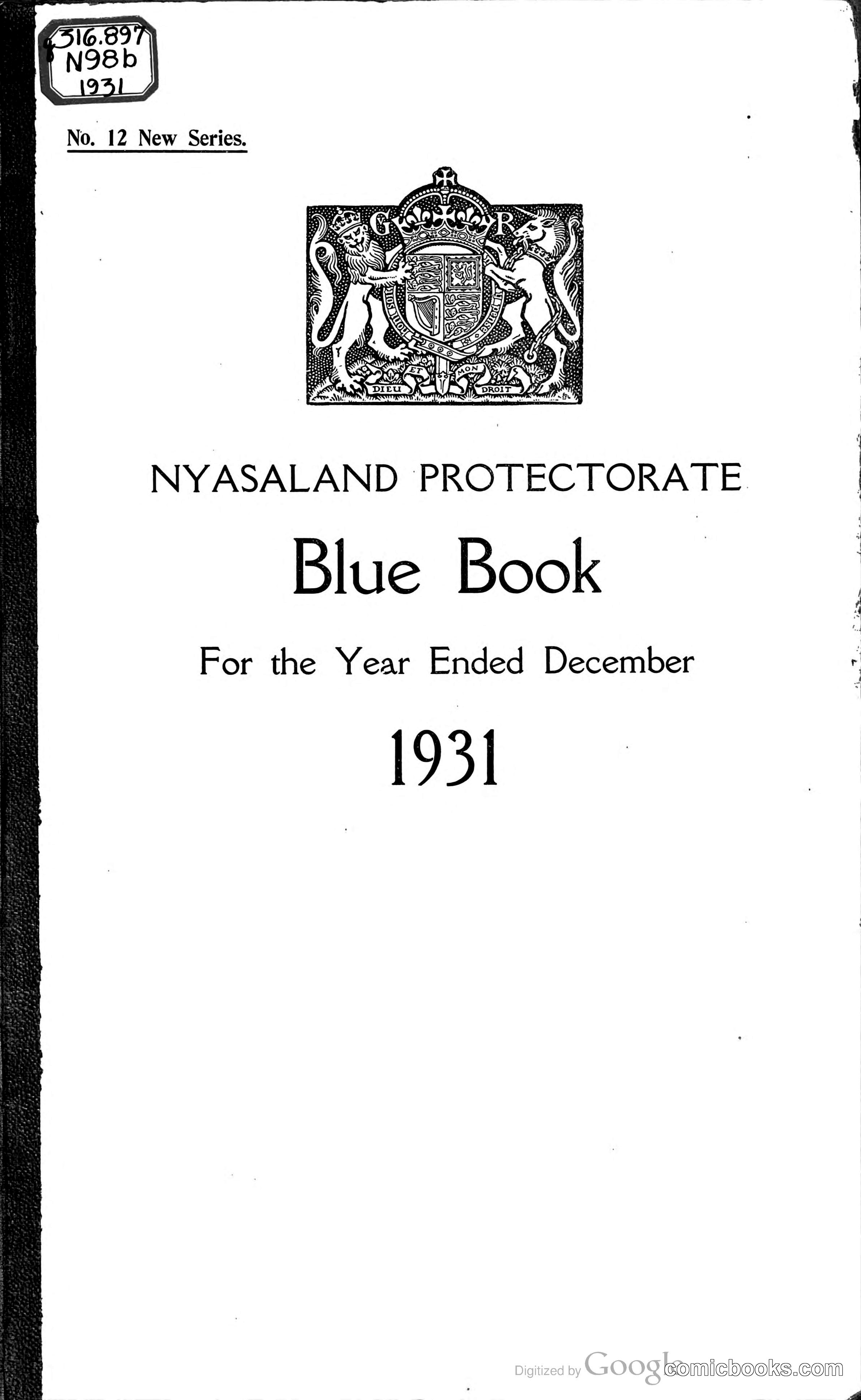 Nyasaland Protectorate Blue Book for the year ended December 1931