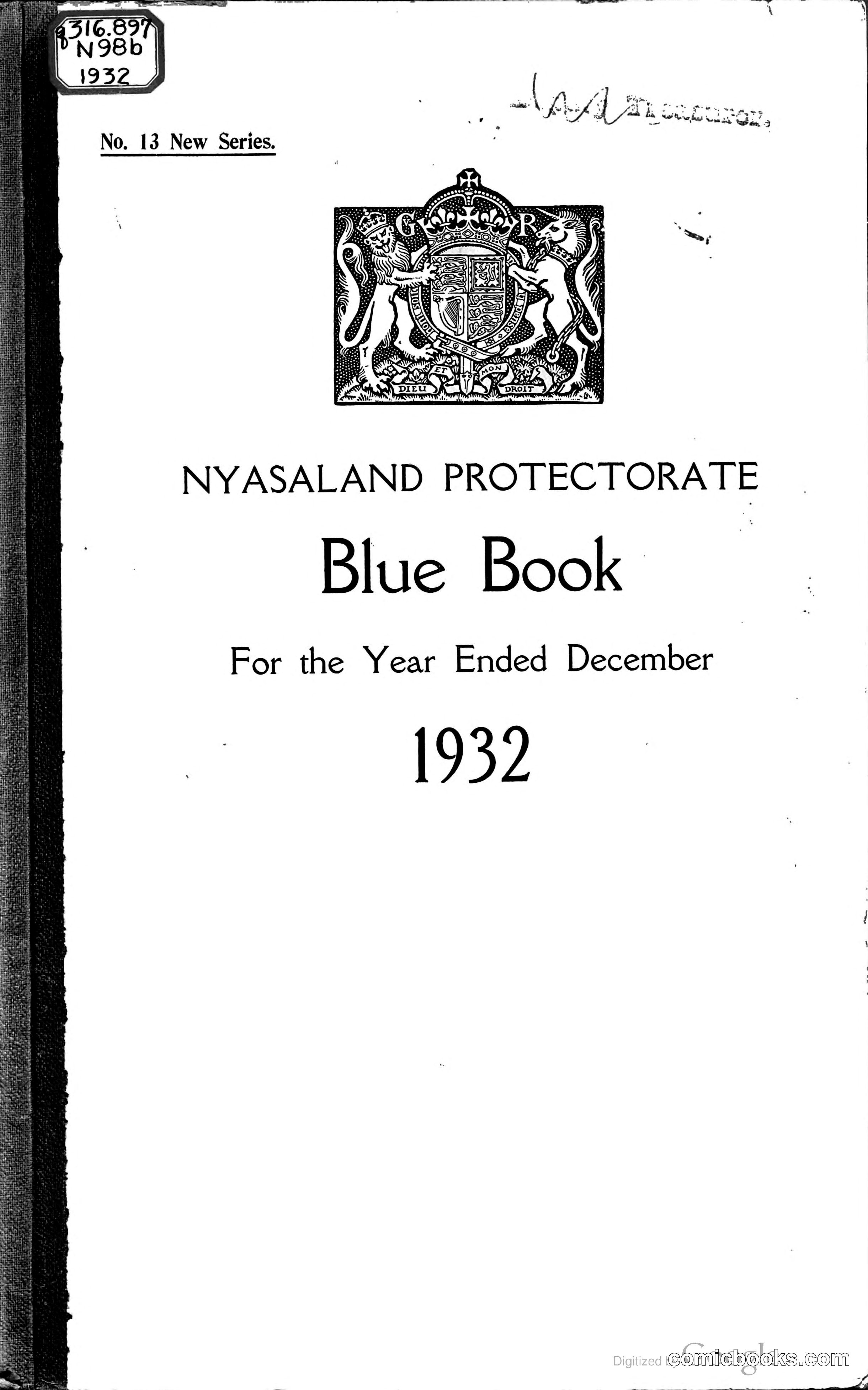 Nyasaland Protectorate Blue Book for the year ended December 1932