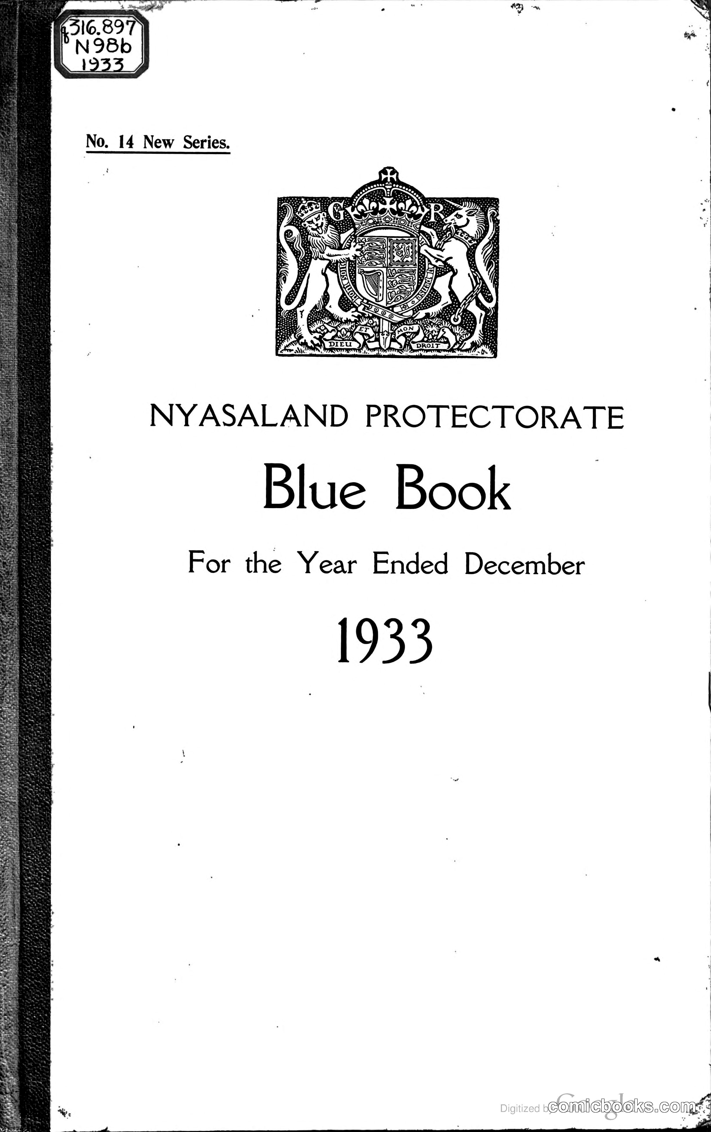 Nyasaland Protectorate Blue Book for the year ended December 1933