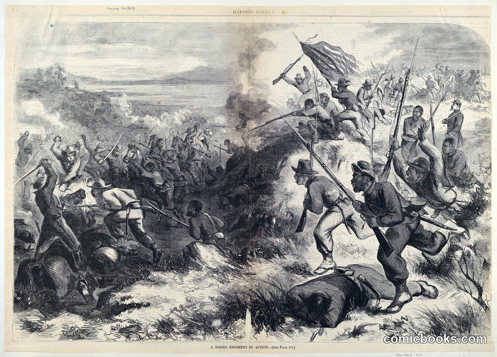 A Negro Regiment in Action by Thomas Nast    /    Harper's Weekly