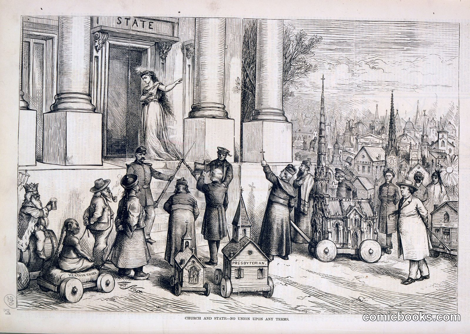 Church and State — No Union Upon Any Terms by Nast, Thomas, 1840-1902, artist