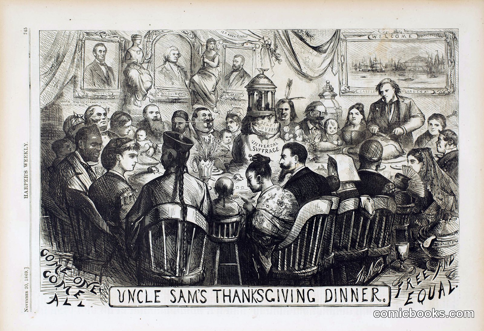Come One Come All, Free and Equal by Thomas Nast