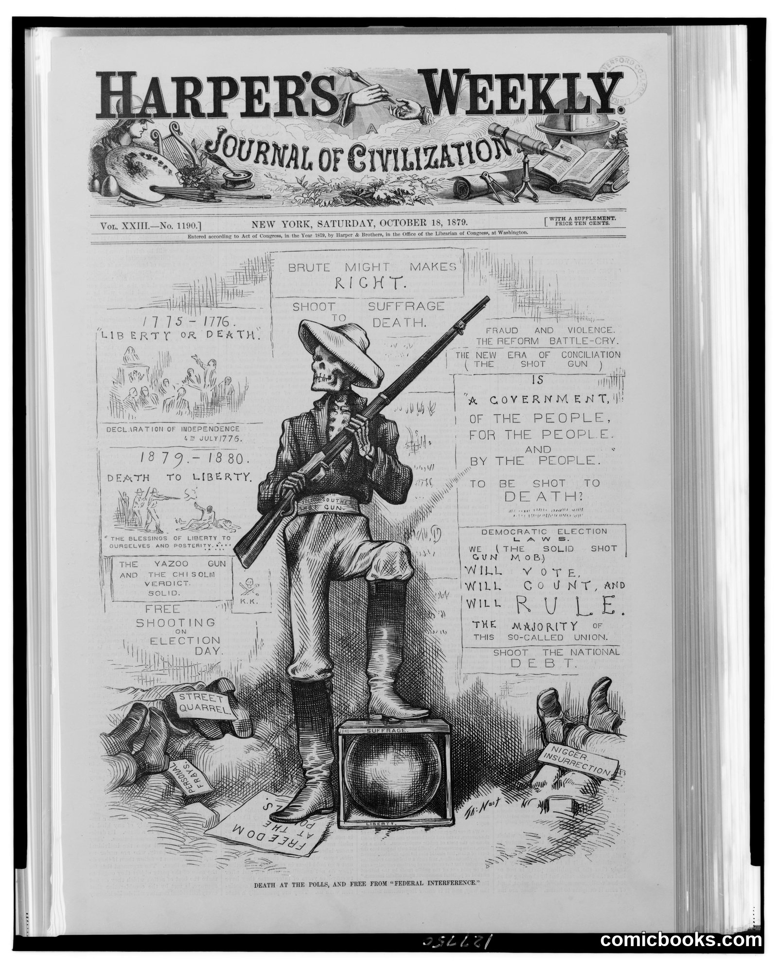 Death at the Polls, and Free from "Federal Interference" by Nast, Thomas, 1840-1902, artist