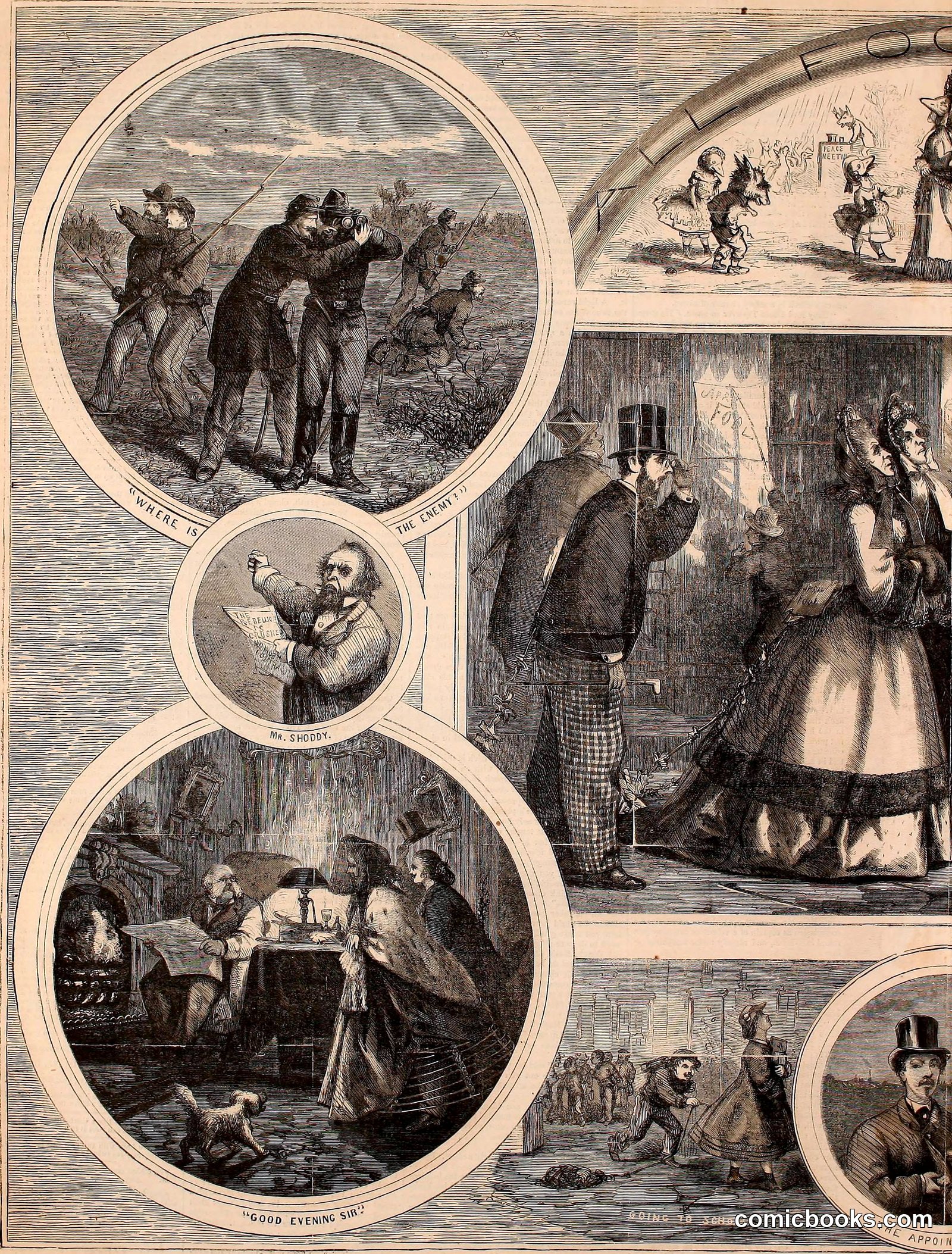 "Where Is the Enemy?" — A Plate of Civil War Sketches by Internet Archive Book Images