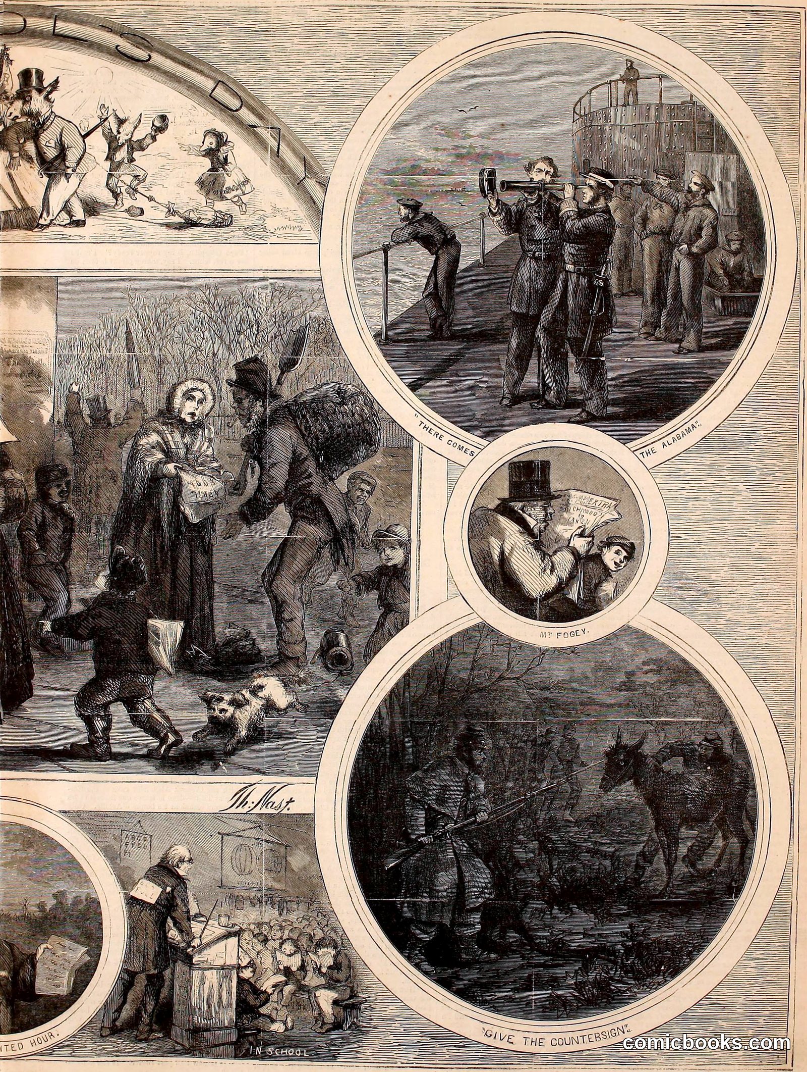 'There Comes the Alabama' and Other Scenes — Thomas Nast Composite Plate by Internet Archive Book Images