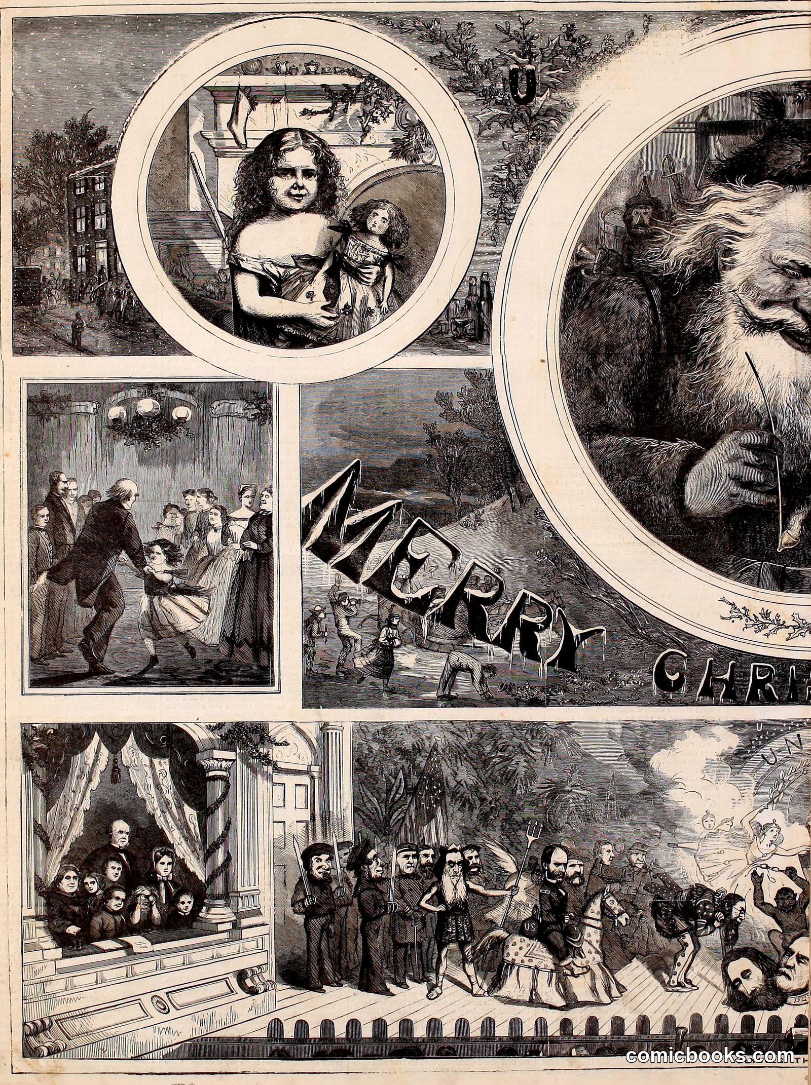 "Merry Christmas" — Harper's Weekly Holiday Plate, December 30, 1865 by Internet Archive Book Images