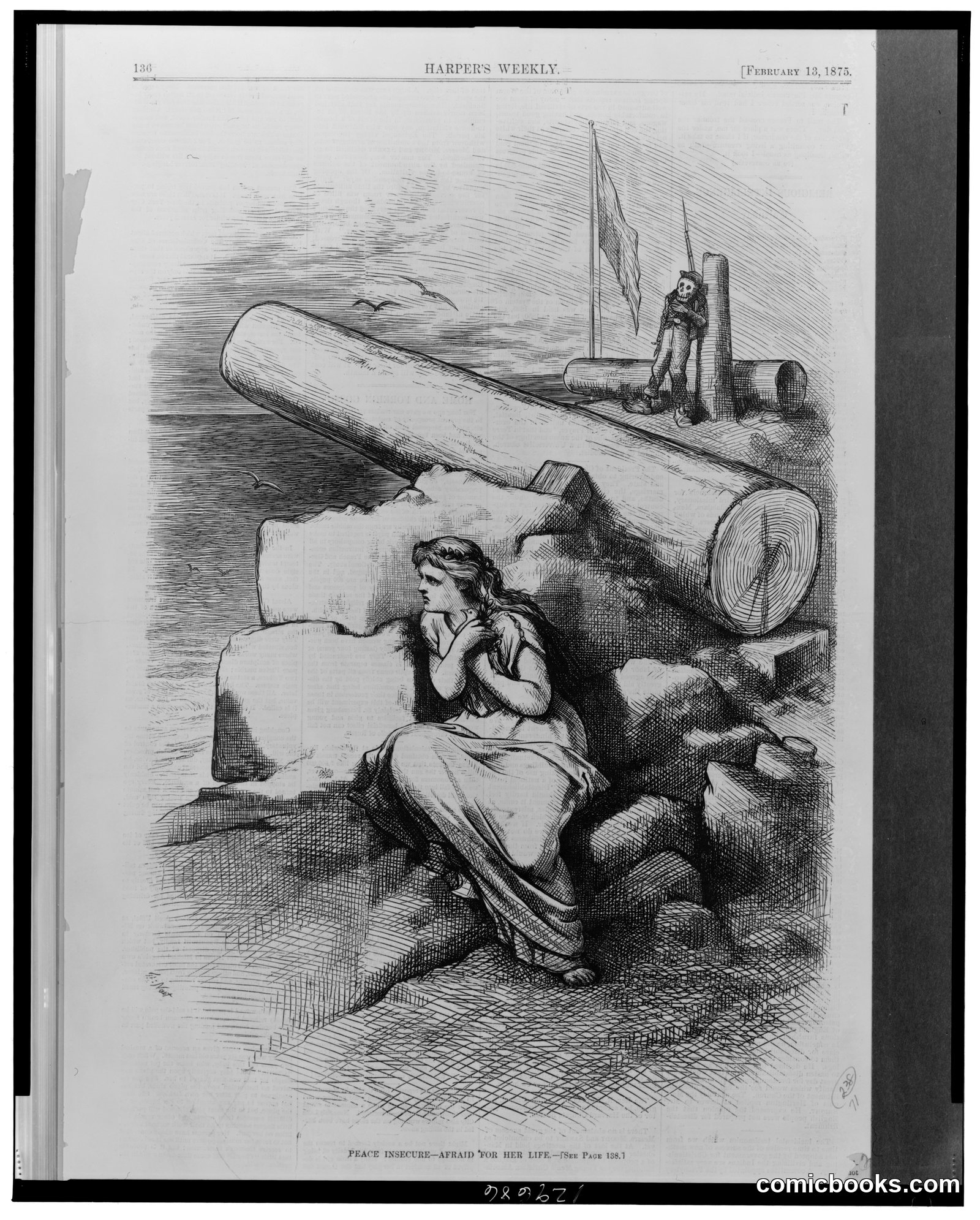 Peace Insecure—Afraid for Her Life by Nast, Thomas, 1840-1902, artist