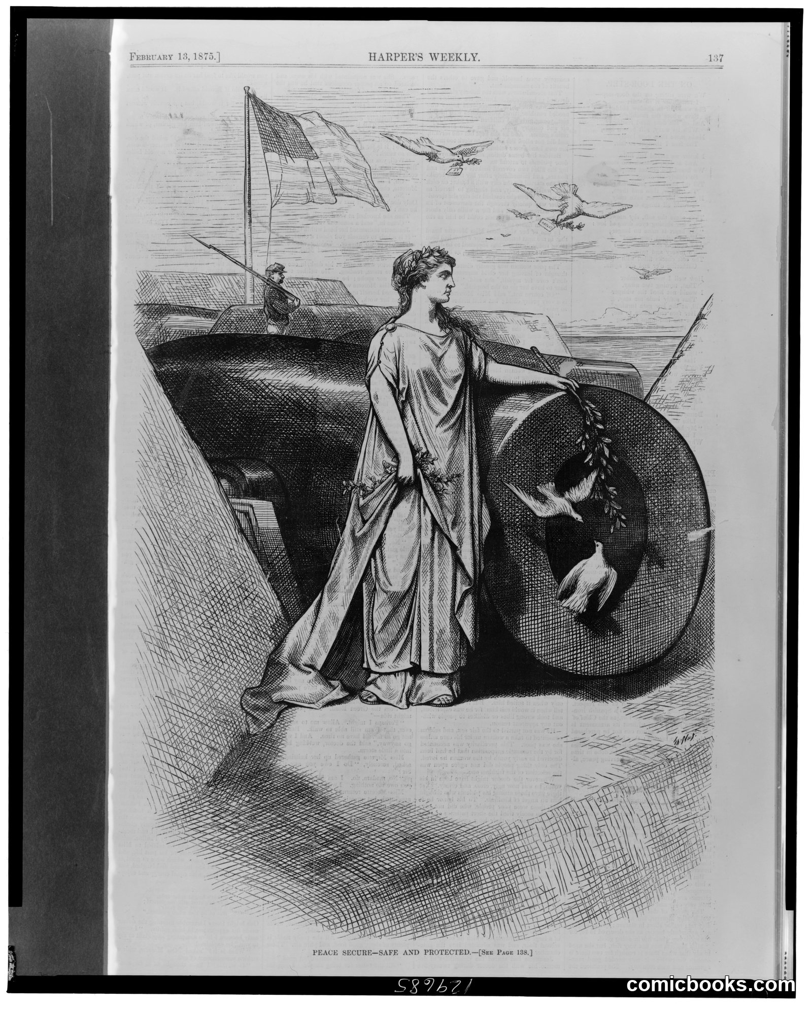 Peace Secure — Safe and Protected by Nast, Thomas, 1840-1902, artist