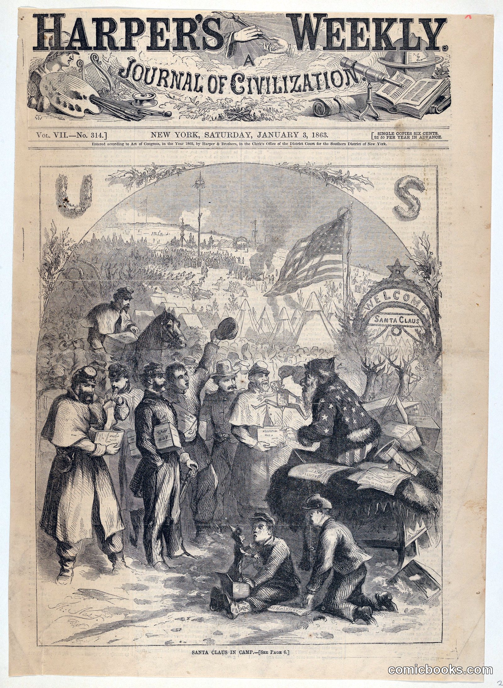 Santa Claus in Camp by Thomas Nast    /    Harper's Weekly