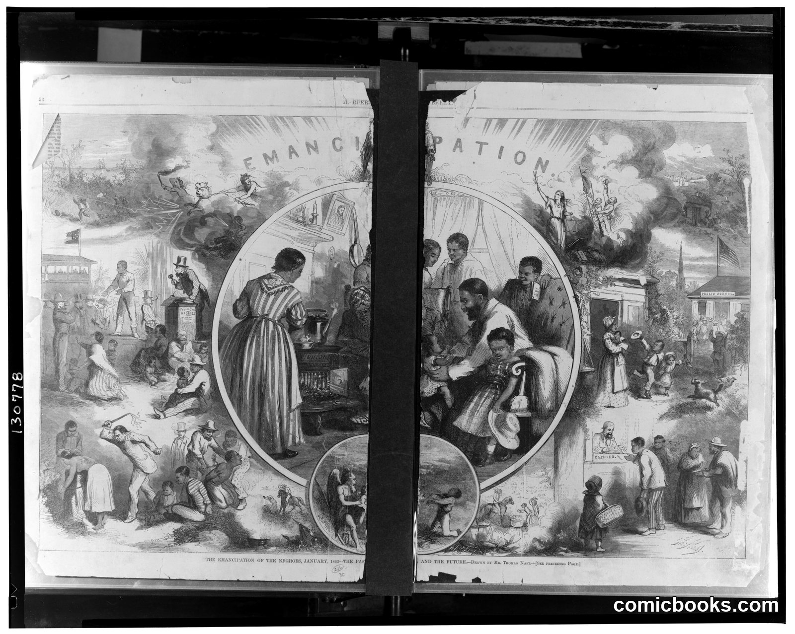 The Emancipation of the Negroes, January, 1863 — The Past and the Future by Nast, Thomas, 1840-1902, artist