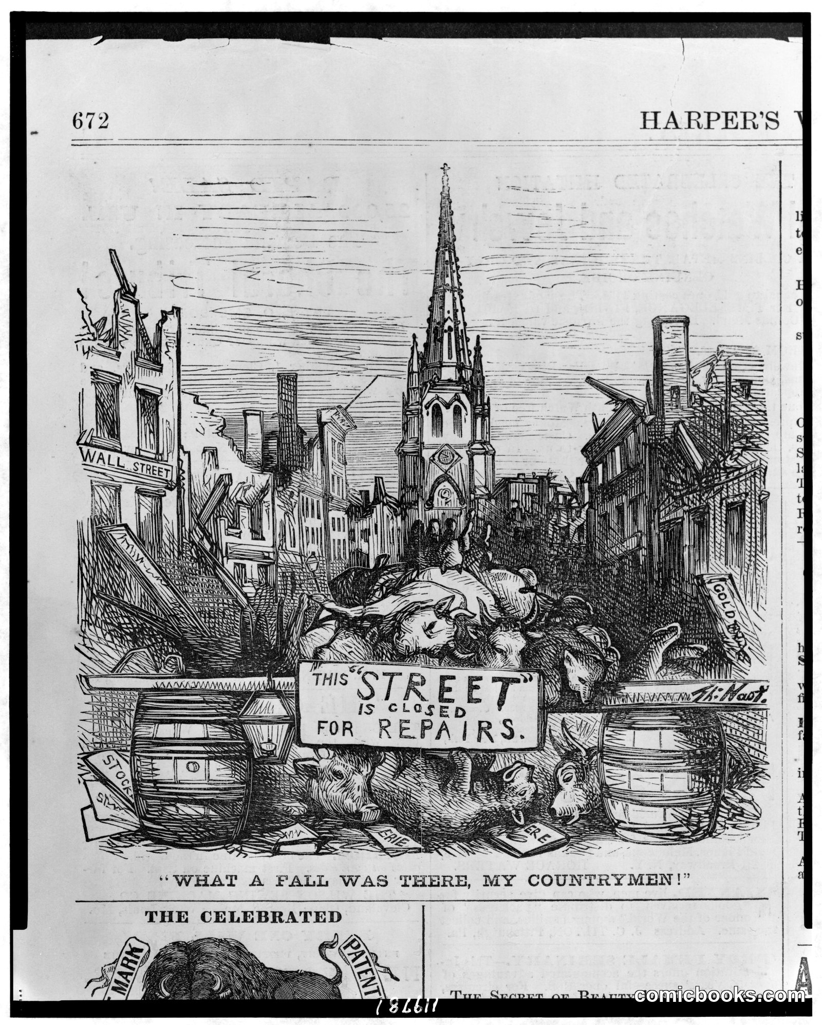 "What a Fall Was There, My Countrymen!" by Nast, Thomas, 1840-1902, artist