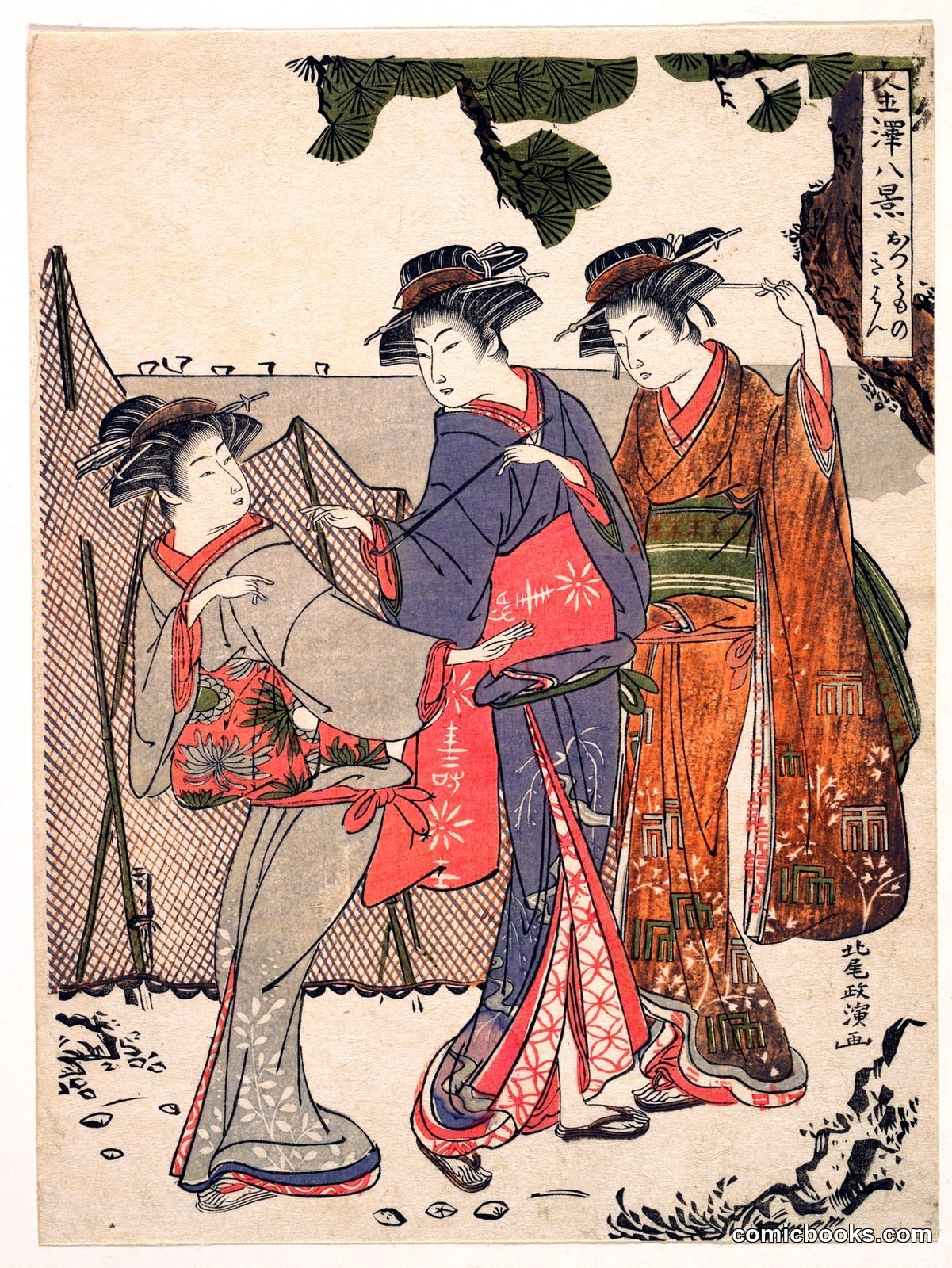 Three Beauties on the Shore by Kitao Masanobu (Santō Kyōden)