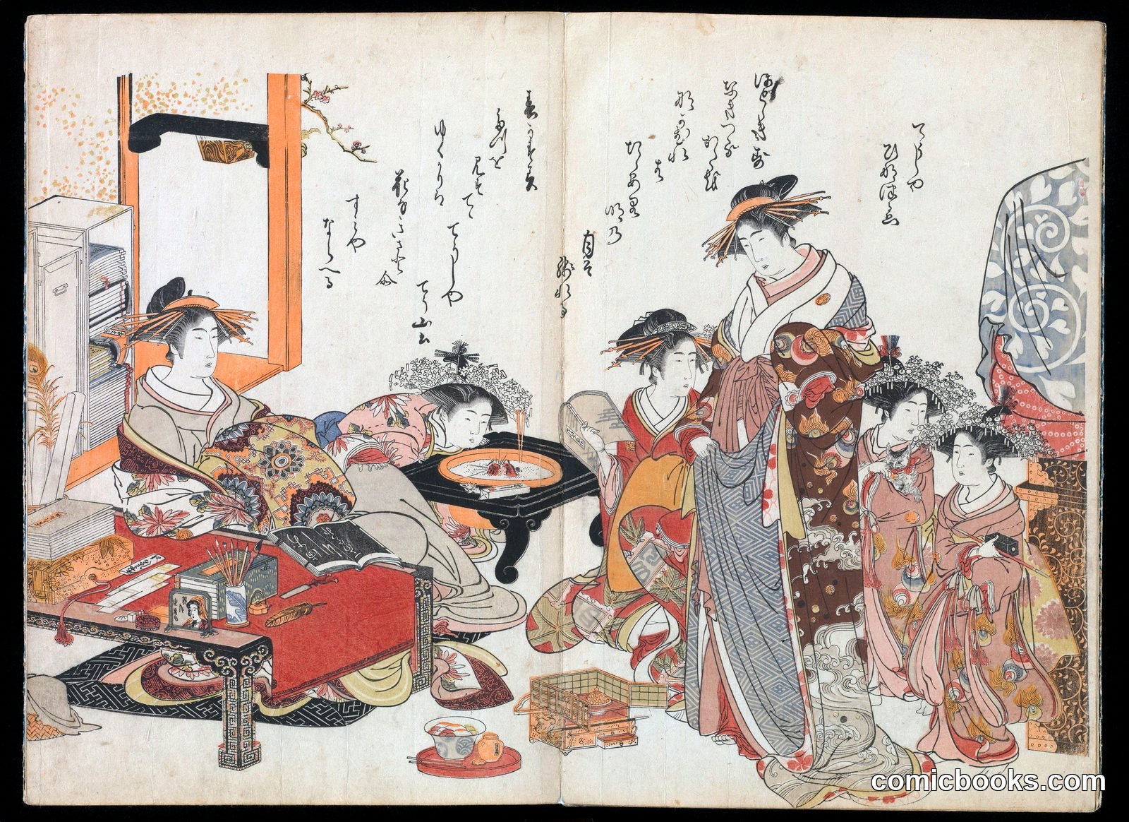 Courtesans of the Yoshiwara, from an Album of Their Verse and Calligraphy by Kitao Masanobu (Santō Kyōden) 北尾政演 (山東京伝)