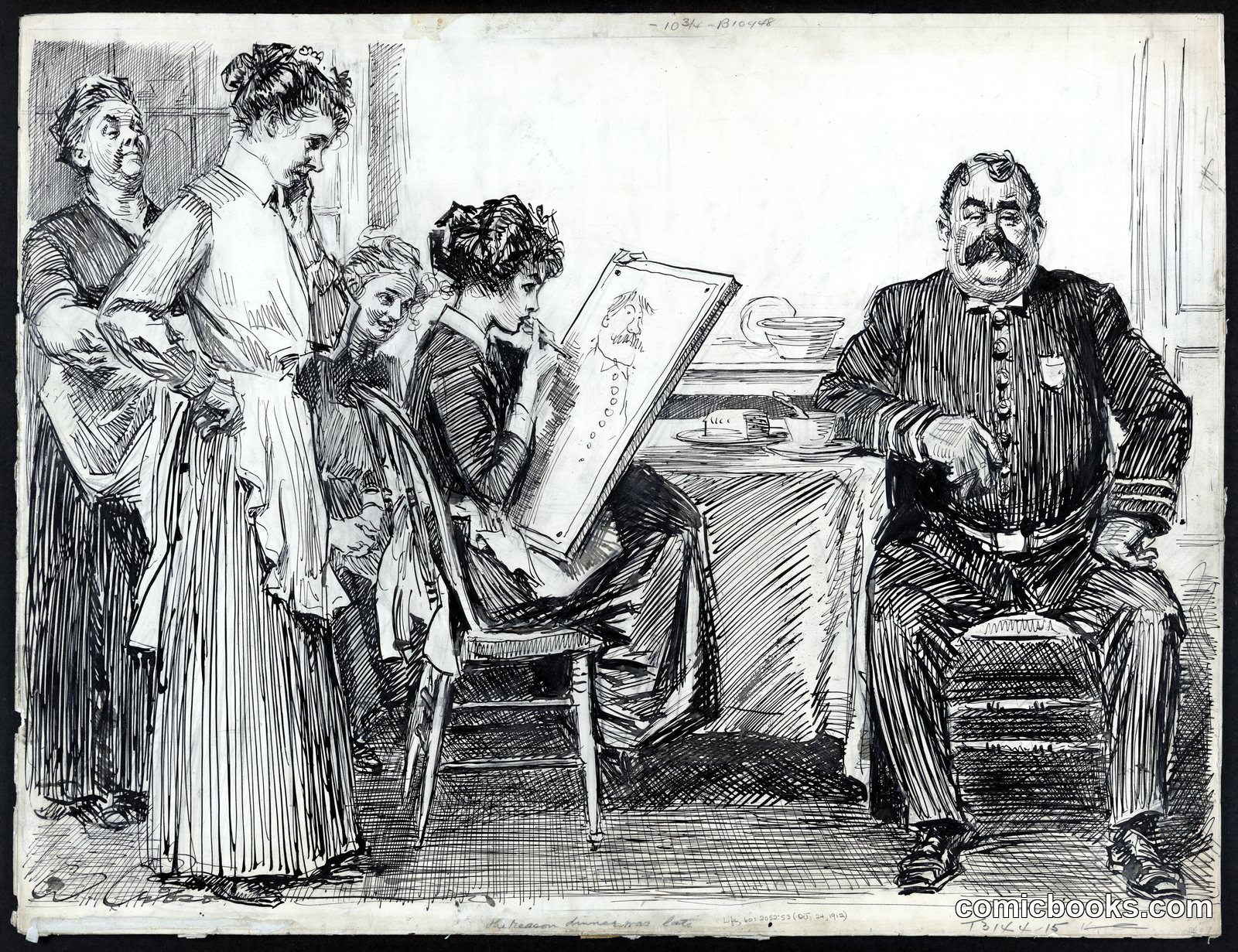 The Reason Dinner Was Late by Gibson, Charles Dana, 1867-1944, artist