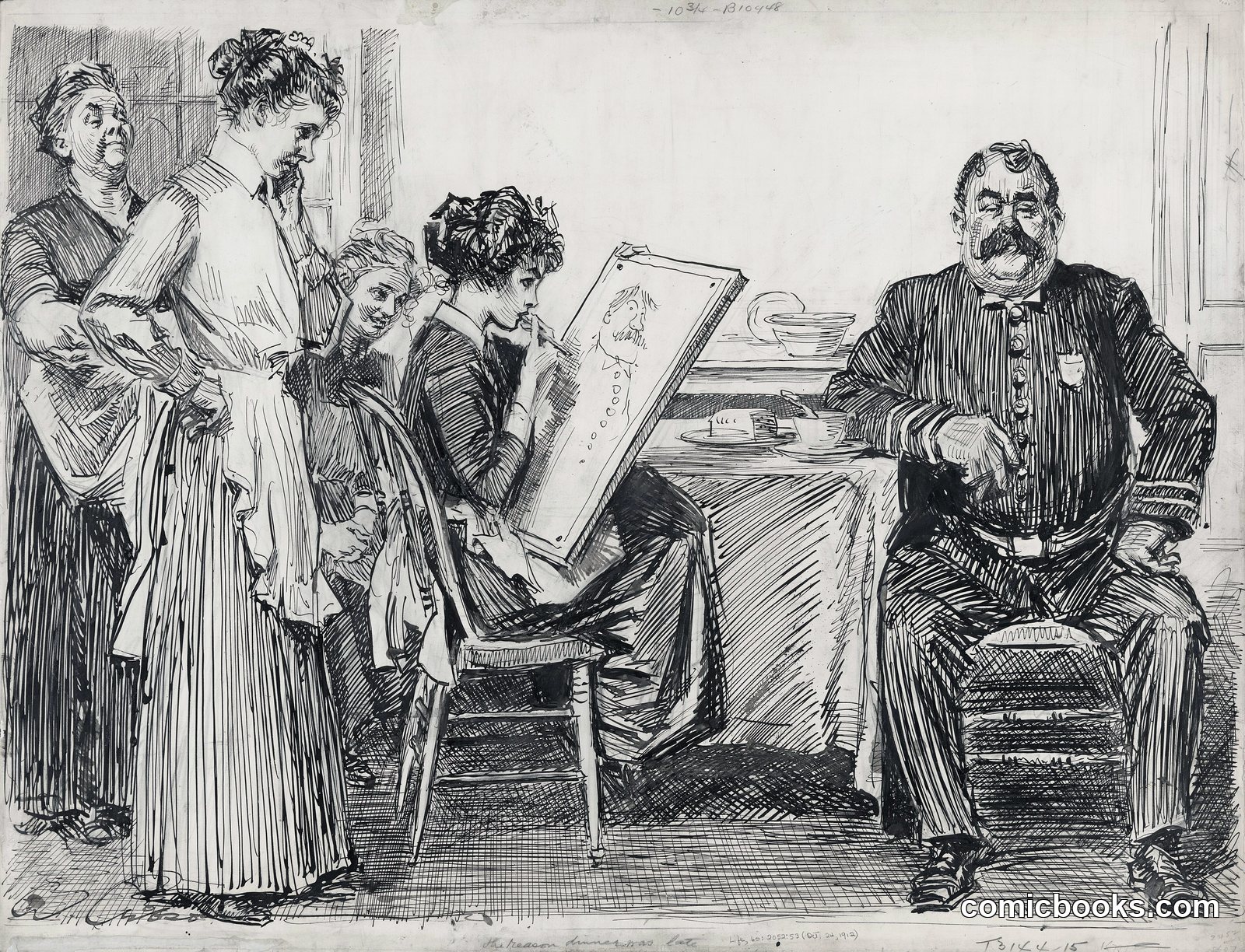 Charles Dana Gibson, *The Reason Dinner Was Late*, 1912 by Charles Dana Gibson