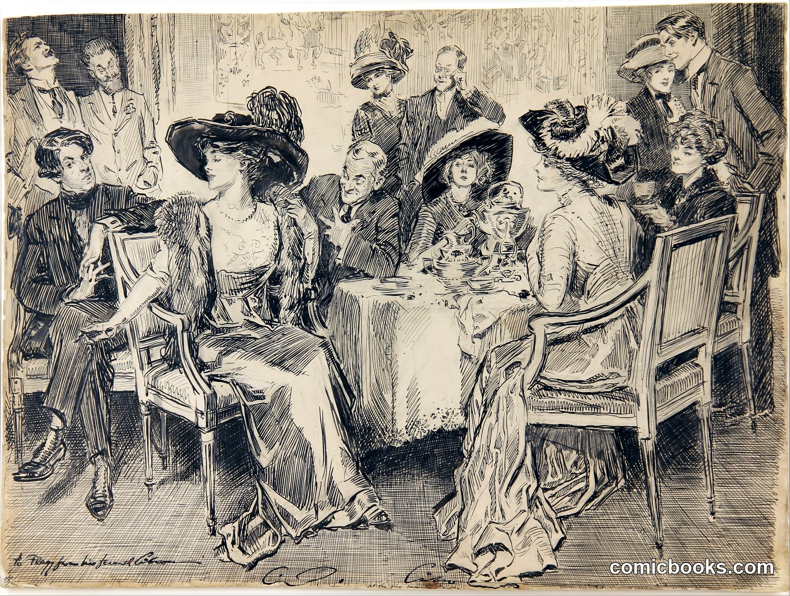 Her Poise, Her Unconsciousness, the Winning Simplicity of Her Manner Were Noticed Everywhere by Charles Gibson (b.1867 - d.1944) – Ilustrator (American)  Born in Roxbury, MA. D