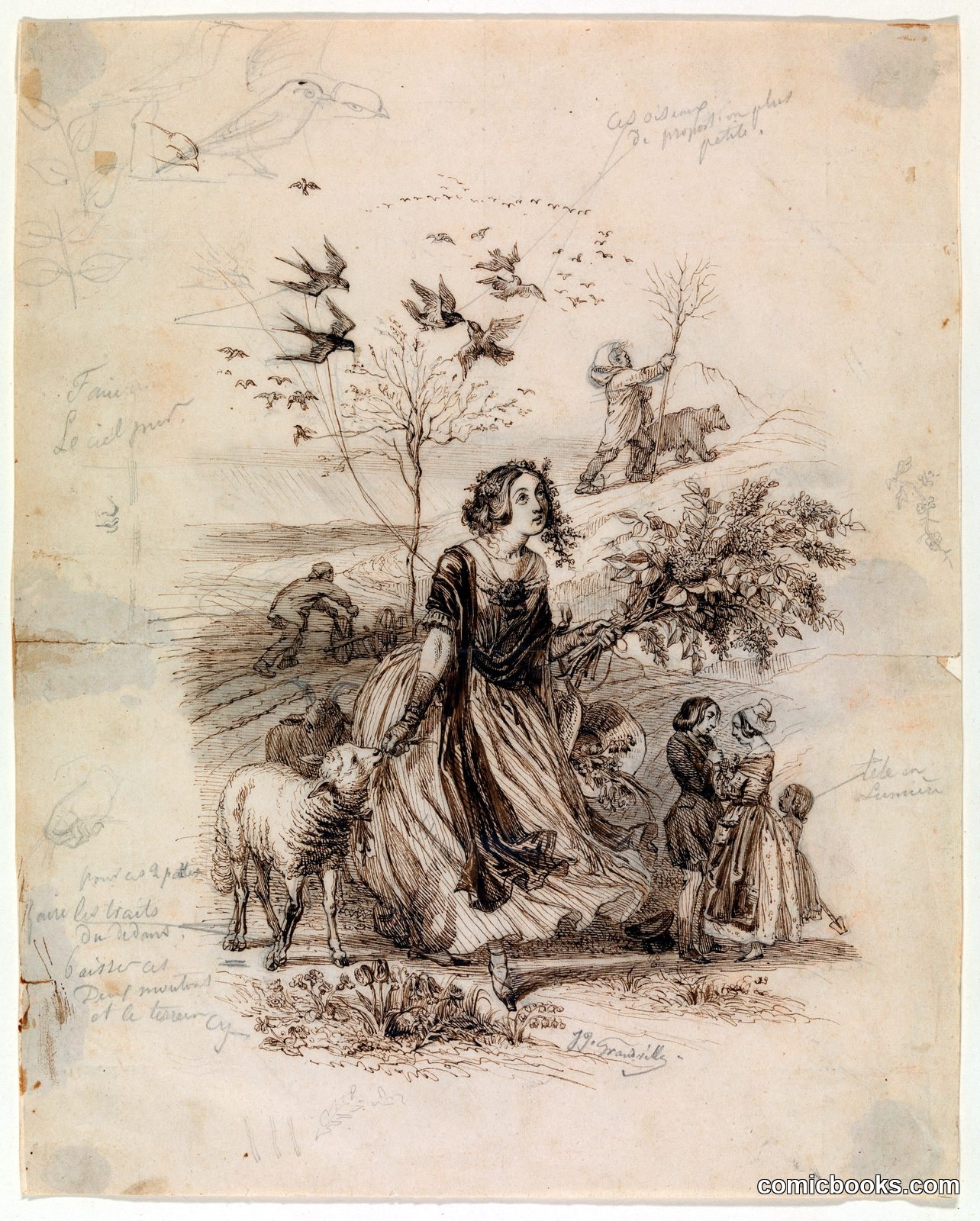 Shepherdess (preparatory drawing) by J. J. Grandville