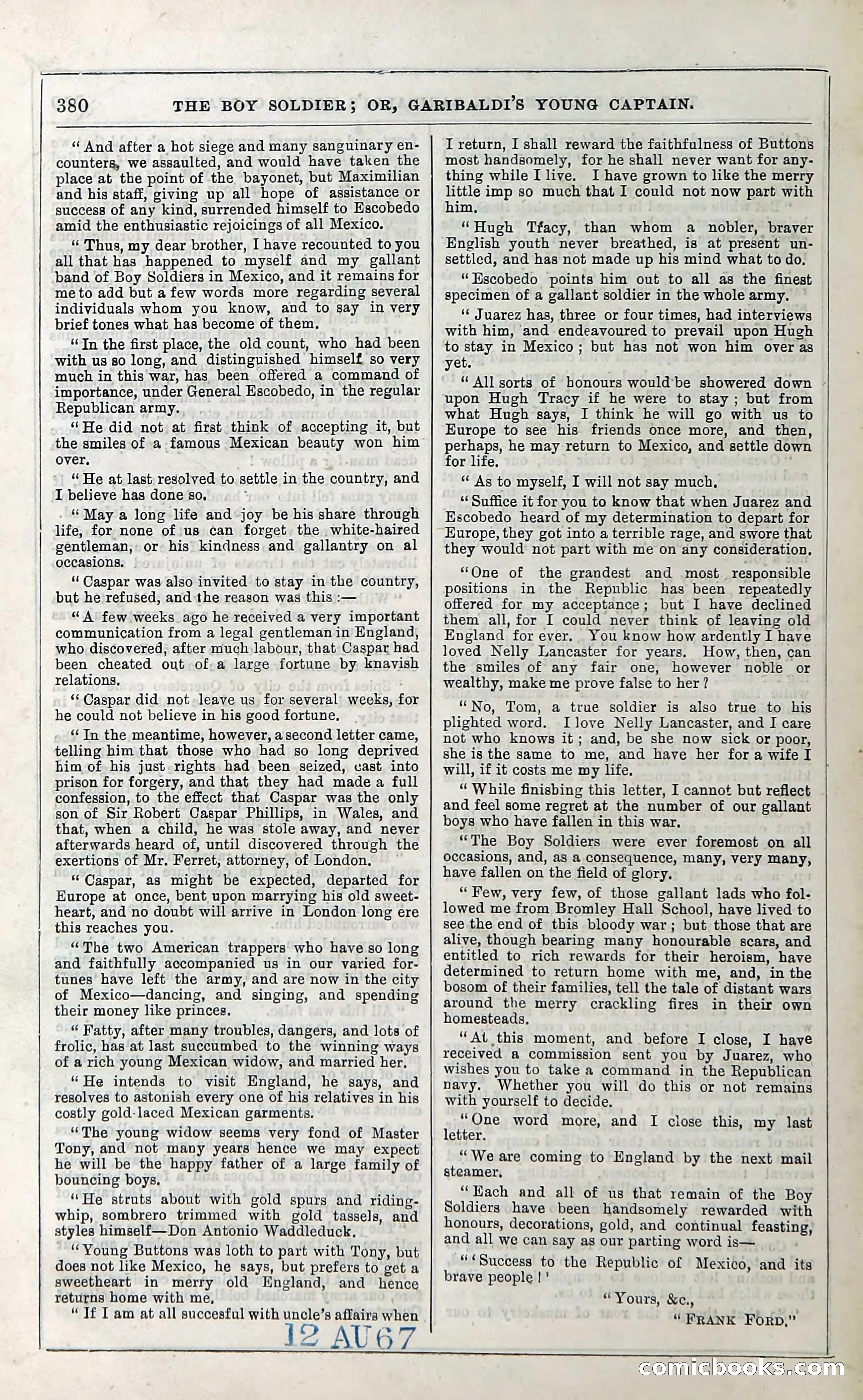 The Boy Soldier; Or, Garibaldi's Young Captain — page 386 of 390